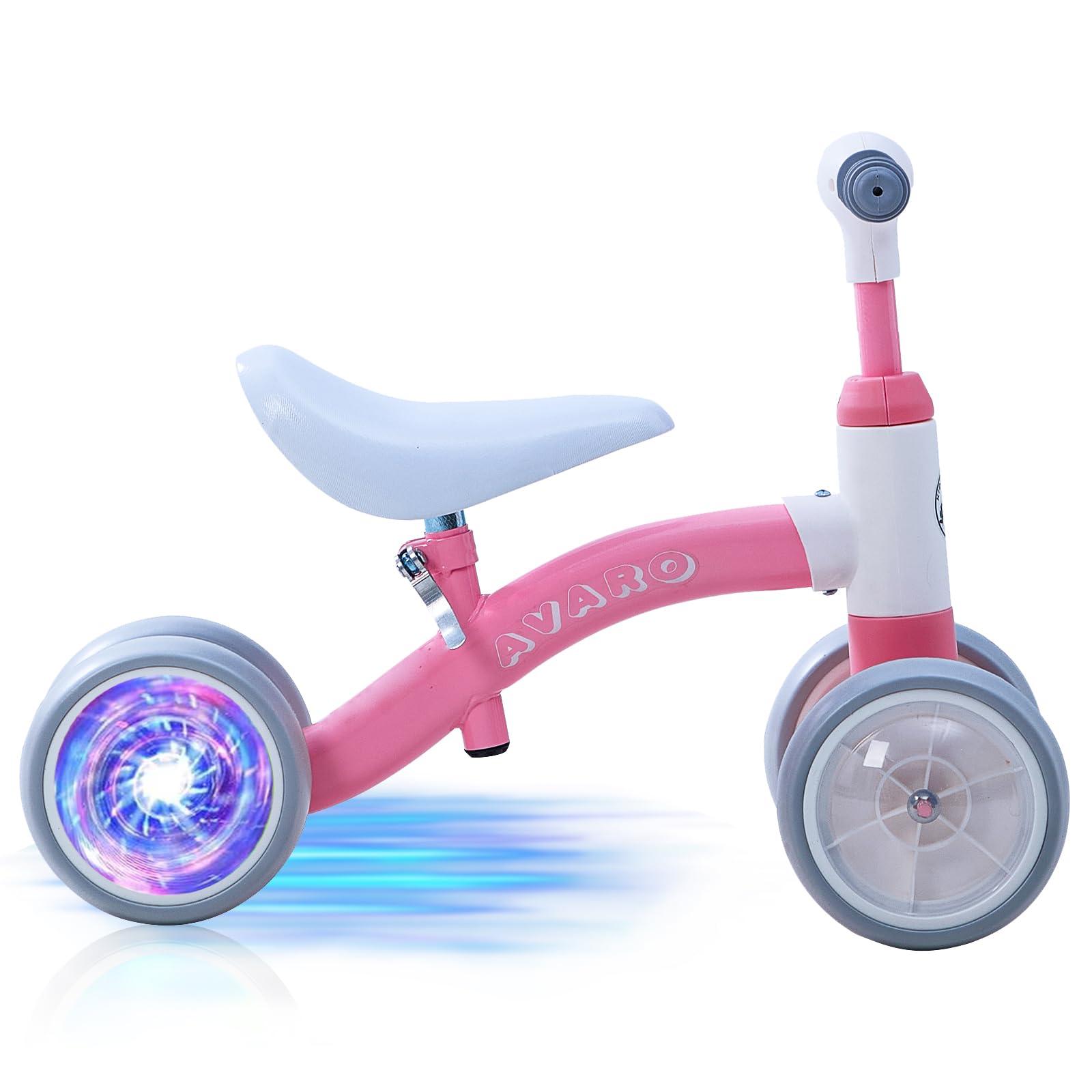 AVARO Avaro Pink Baby Balance Bike for 1 Year Old Boys Girls 1st Birthday Girl Boy Gift Adjustable Seat and Handle Balance Bike with Glowing Wheels Colorful Lighting Baby Balance Bike for 1-3 Year