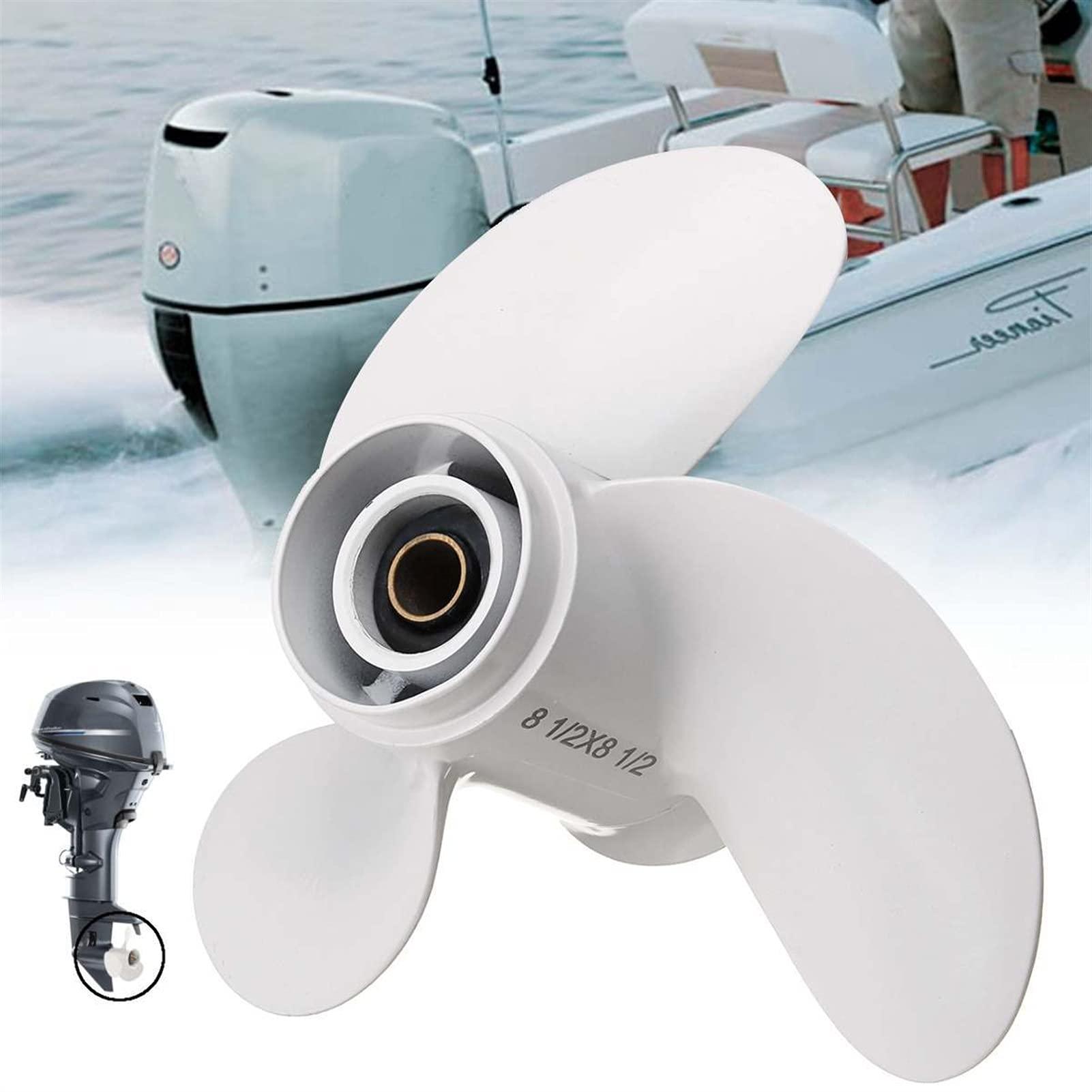 XMEIFEI PARTS XMEIFEI PARTS 6G1-45943-00-EL 8 1/2 x 8 1/2 Boat Outboard Propeller Aluminum Alloy fit for Yamaha 6-8HP White 7 Spline Tooth 3 Blades R Rotation