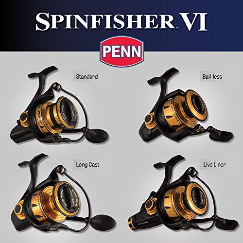 PENN PENN Spinfisher VI Live Liner Spinning Inshore Fishing Reel, HT-100 Front Drag, Max of 20lb | 9.0kg, Built with Carbon Fiber Washers, 4500, Black Gold