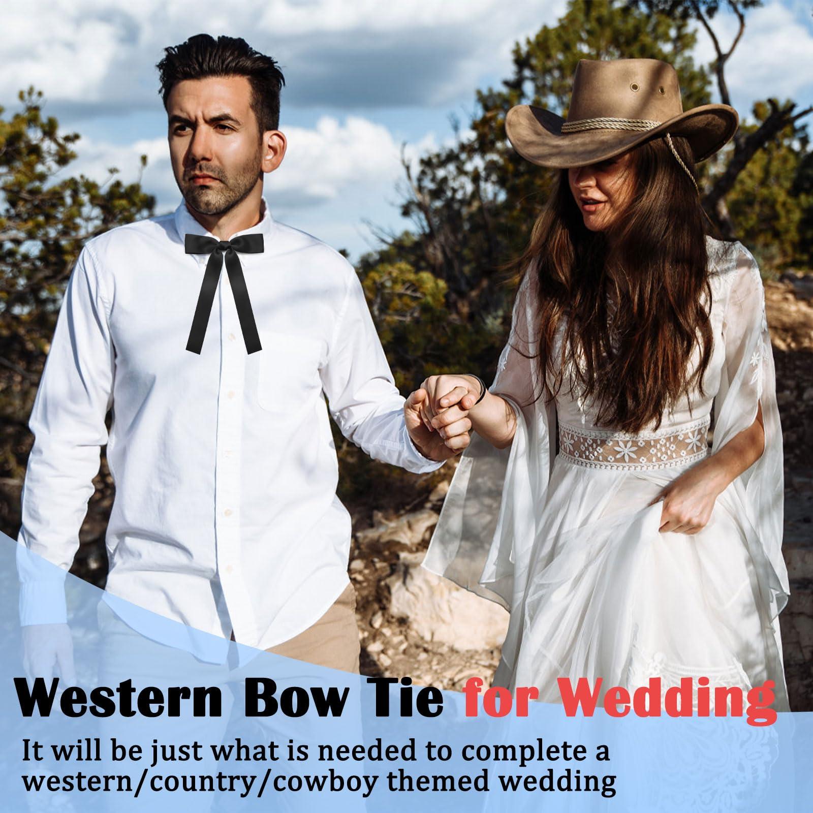 Luckyvestir Luckyvestir Western Bow Ties for Men Women, Black/Red Colonel Satin Ribbon String Bow Tie for Costume Uniform