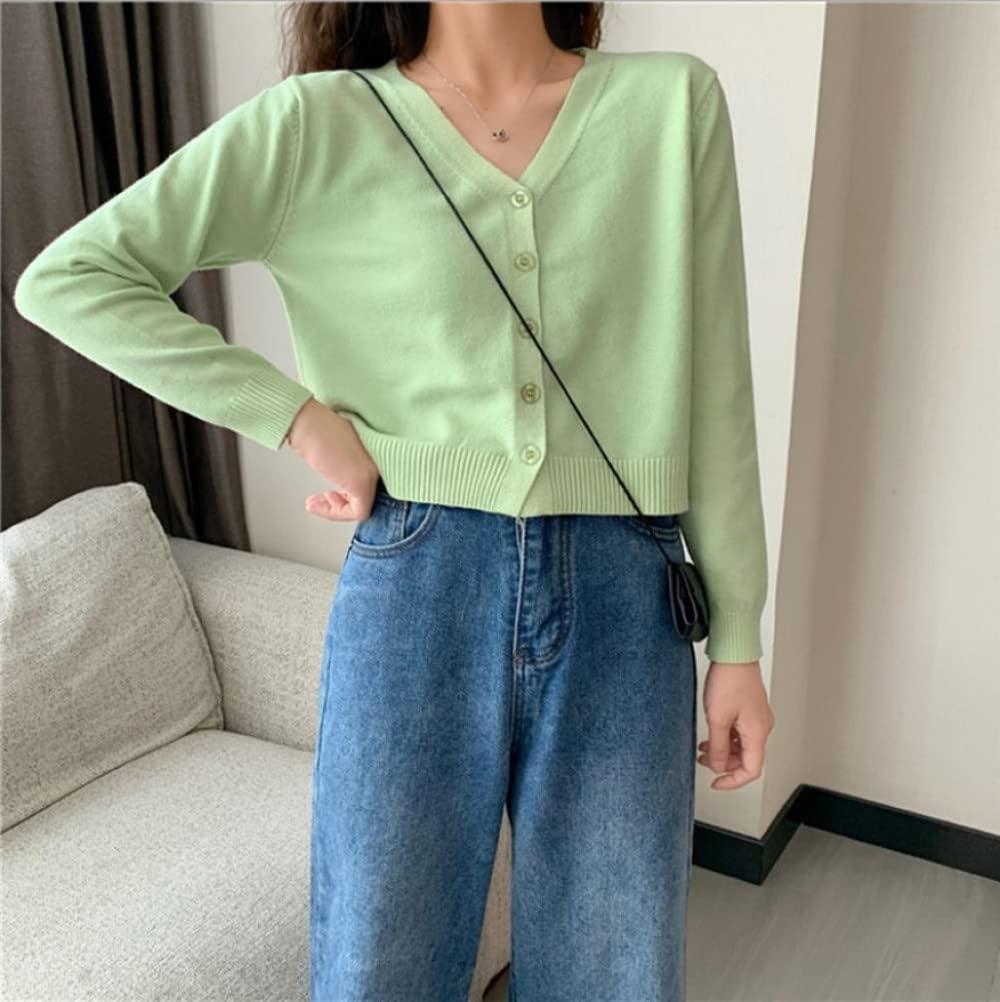 MIYAA MIYAA Womens Knit Cropped Cardigan Sweater Solid Color Knit Outwear Long Sleeve V-Neck Open Front Button Down Cardigan Lady L