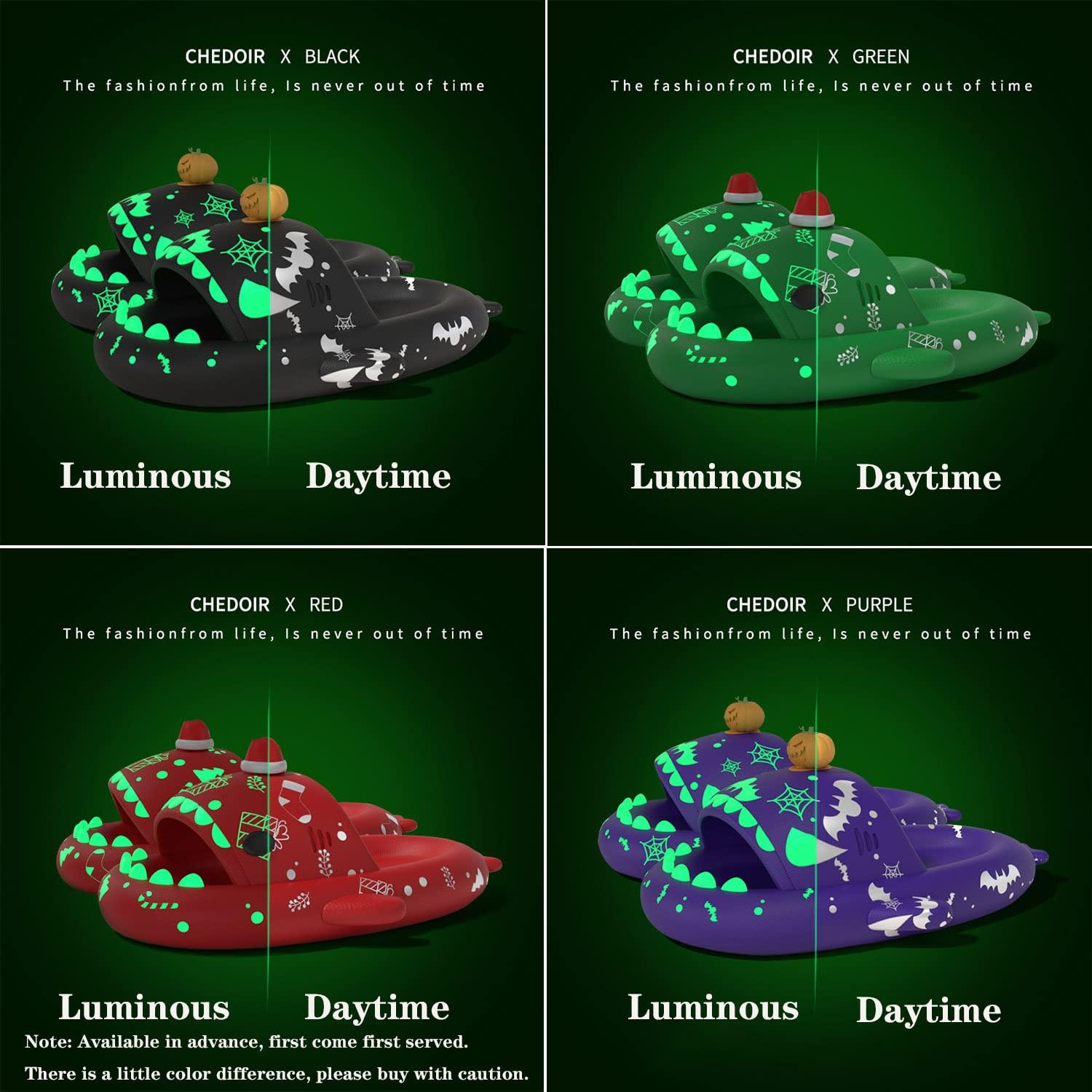 Jfxgjuv Jfxgjuv Halloween Luminous Shark Slippers Cloud Shark Slides Angler Fish Slides Glow in The Dark Christmas Shark Slides Halloween and Christmas Shoes for Women Men (Hat A,12-13 Women/10-11 Men)