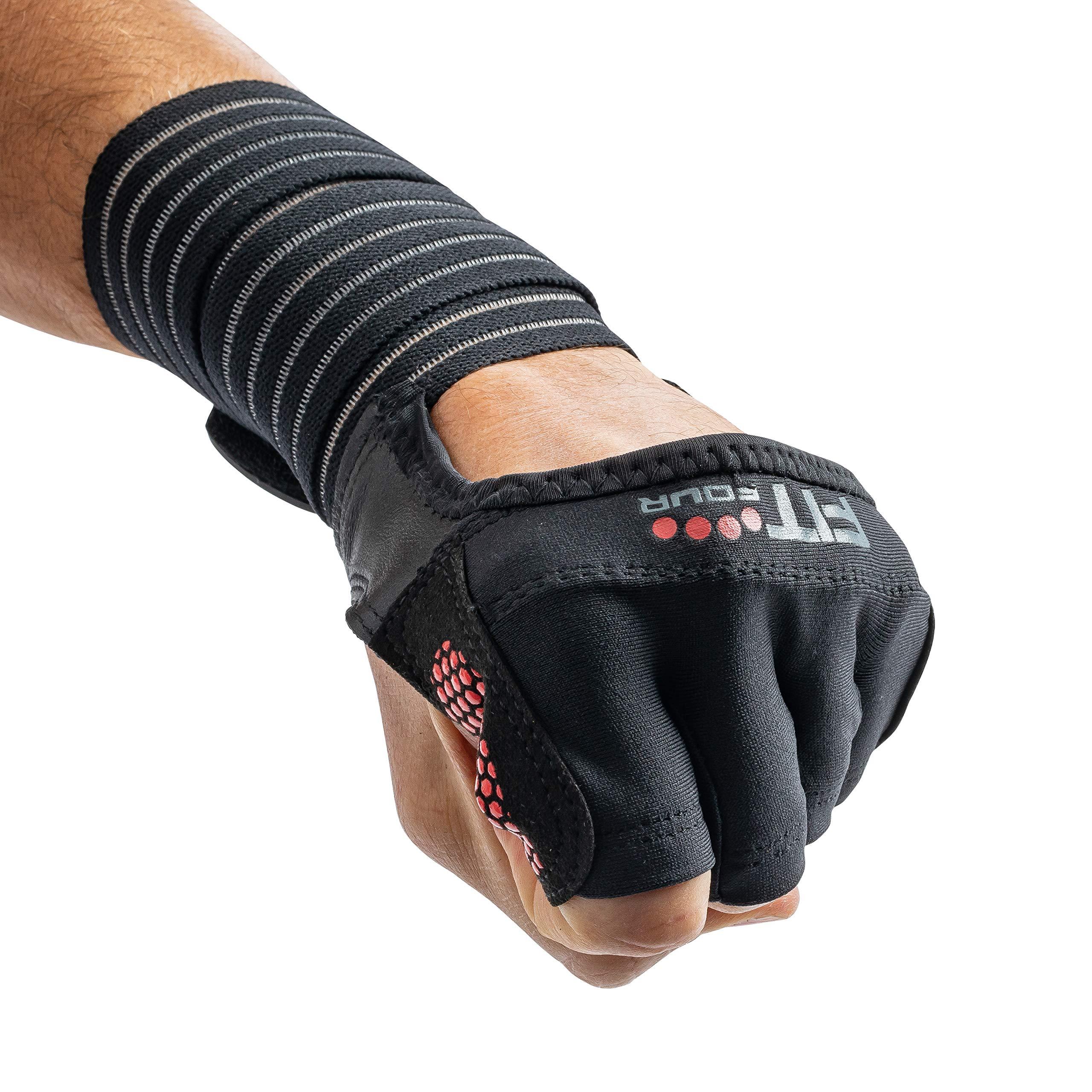 Fit Four Fit Four OCR Slit Grip Gloves Obstacle Course Racing & Mud Run Hand Protection | Wrist Support with Slit for Fitness Watch (Black/Red, Small)