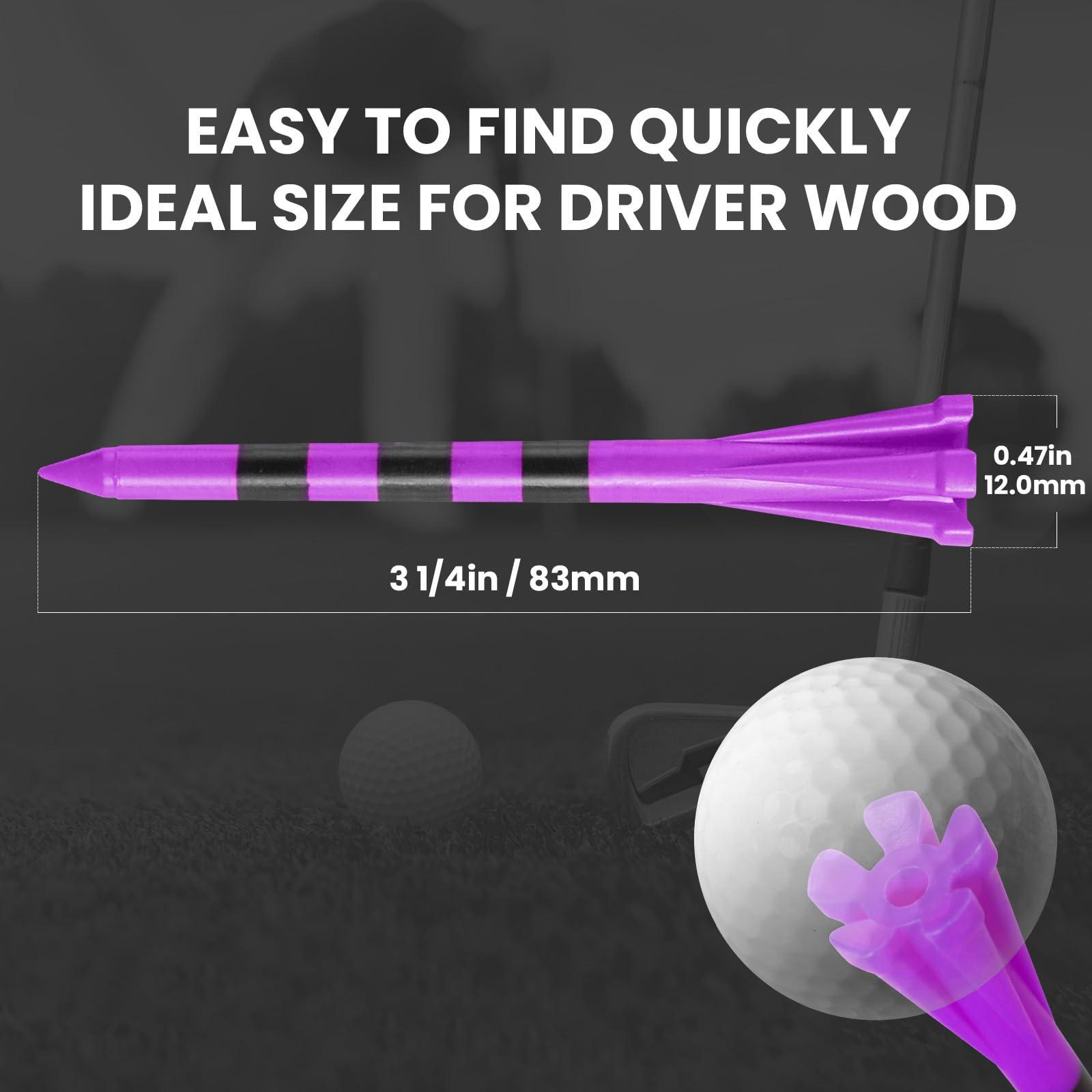 VEASAERS Golf Tees Plastic 3 1/4 2 3/4 inch Unbreakable 20 50 100 Pack, Bulk Long Stronger Upgrade More Durable Stable Reduce Friction Side Spin Tee Pink Pouple Gift for Men Women (20Pcs 3 1/4 inch, Purple)