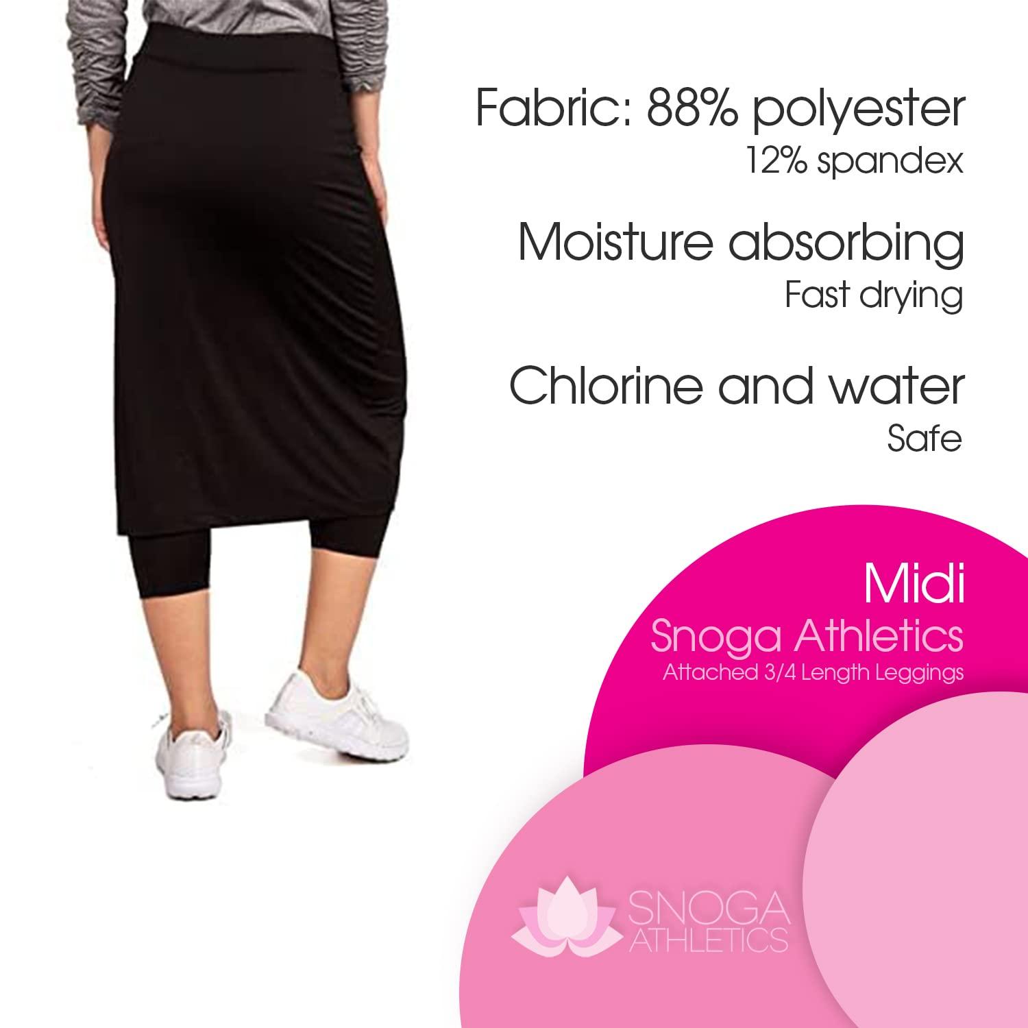 Snoga Athletics Snoga Womens Modest Midi Athletic Pencil Skirt w Leggings| Chlorine & Waterwear Friendly Kosher Pencil Skirted Capri Legging Black