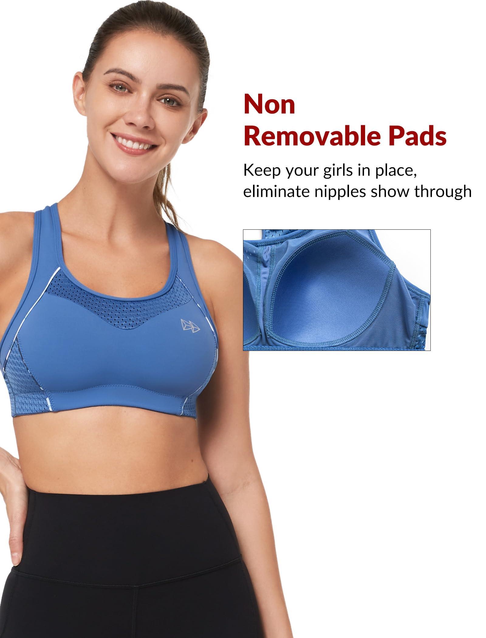 Yvette Yvette Sports Bras for Women High Impact Support Racerback Sports Bra Plus Size No Underwire for Running Workout, Sea Blue,2XL