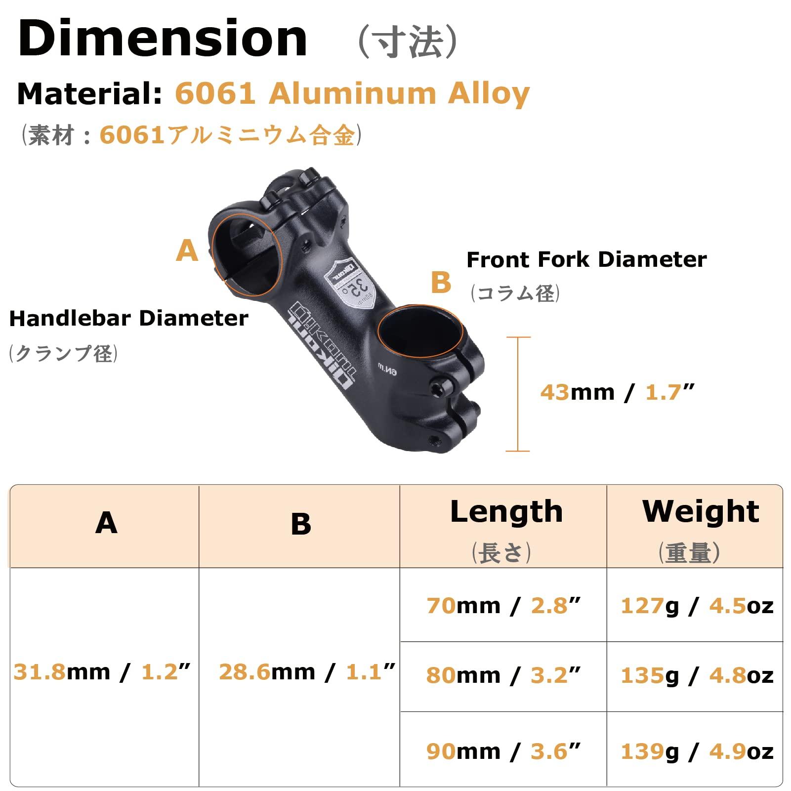 YAPJEB YAPJEB 31.8 Handlebar Stem Riser 35 Degree Bike Stem 70mm 80mm 90mm Bicycle Stem MTB Stem for Mountain Bike Road Bike BMX MTB (31.8 x 70mm)