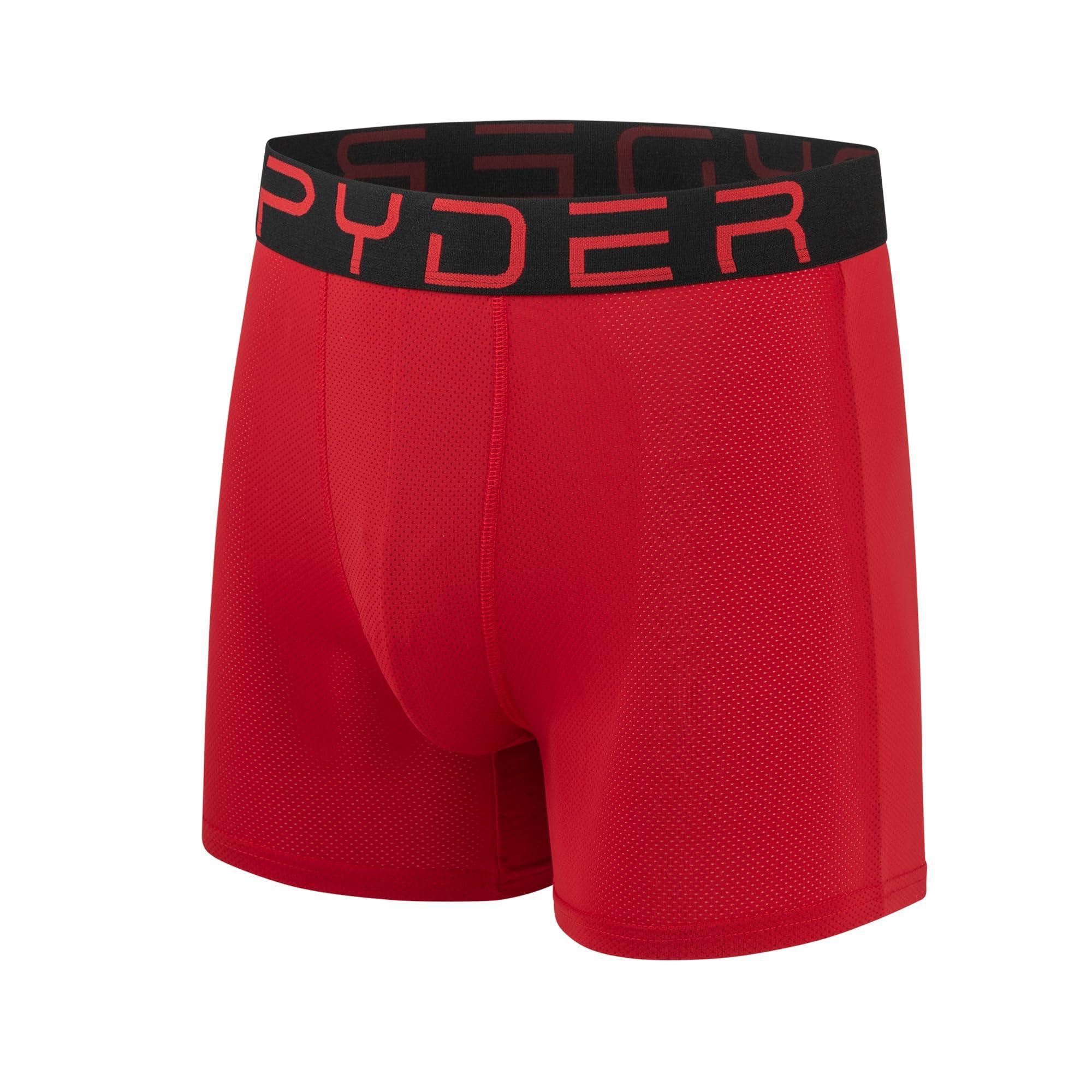 Spyder Spyder Mens Boxer Briefs Performance Nylon Mesh Sports Underwear (Small, Black/Heather/Red/Black)