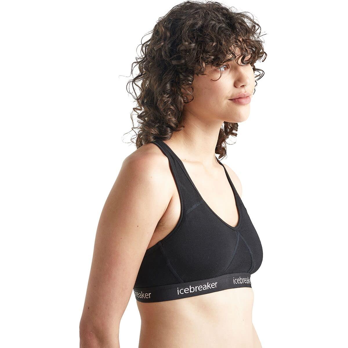 Icebreaker Merino Icebreaker Merino Sprite Racerback Sports Bra for Women, Merino Wool - Soft Workout Wireless Bra for Women with Low to Medium Support - Premium Womens Clothing - Black/Black, Large