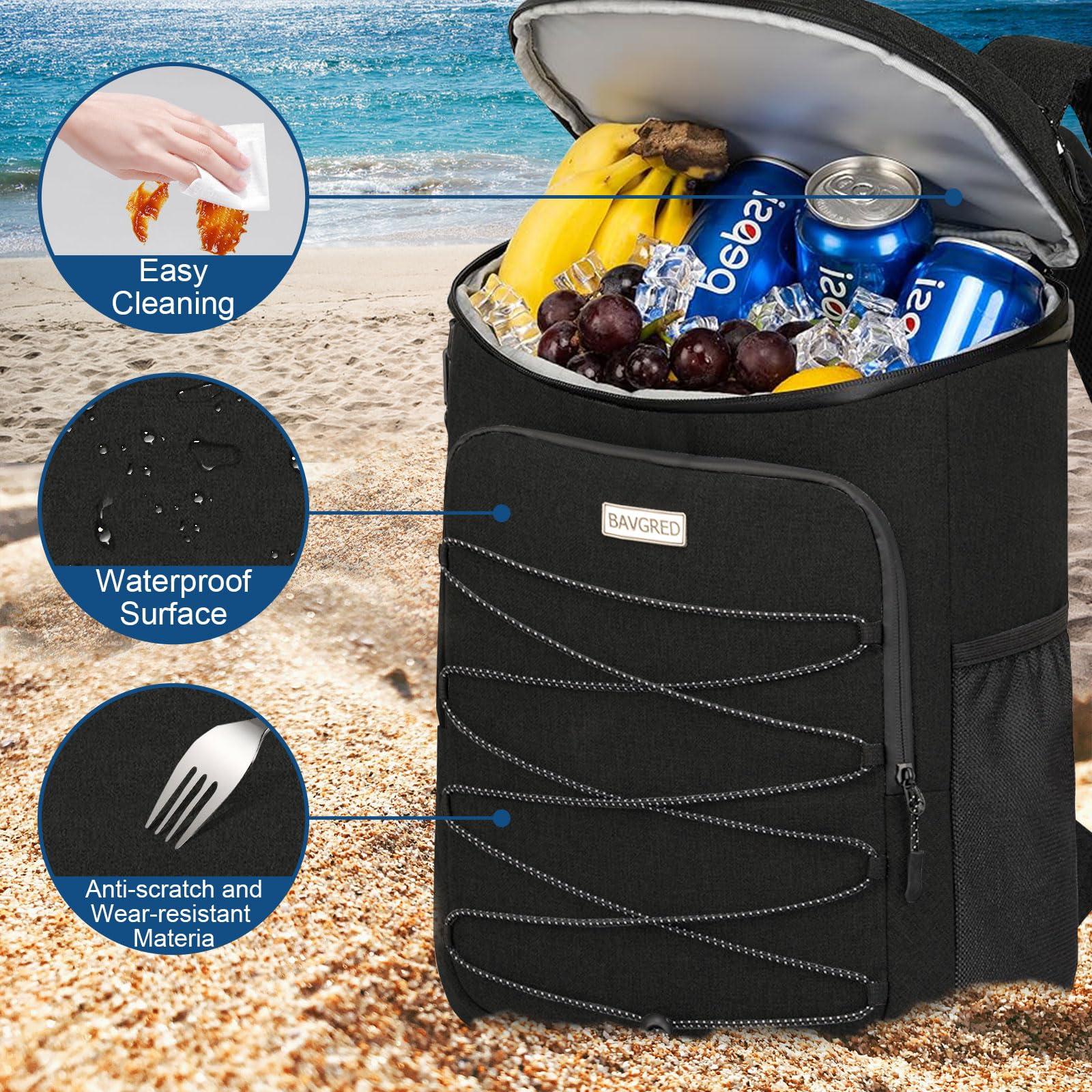 BAVGRED BAVGRED Cooler Backpack Insulated Leak Proof, 30 Cans Backpack with Cooler Compartment for Men and Women, Soft Sided Cooler Bag, Lightweight Ice Chest Lunch Backpack for Beach Camping Picnic Hiking