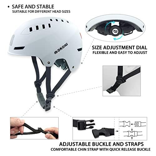 DKONI DKONI Bike Helmet with LED Lights Bicycle Helmets USB Rechargeable Front & Back LED Light Adult Cycling Helmet for Urban Commuter (Small, White)