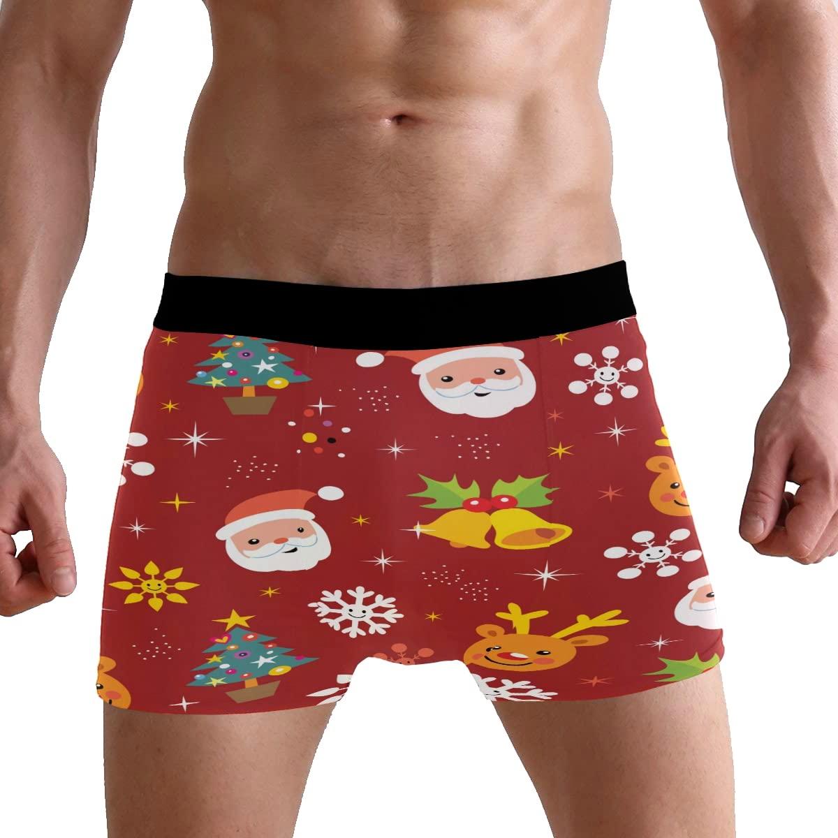 Bolaz Christmas Santa Deer Men's Underwear Red Xmas Men Boxer Briefs Comfort Soft Boxer Briefs