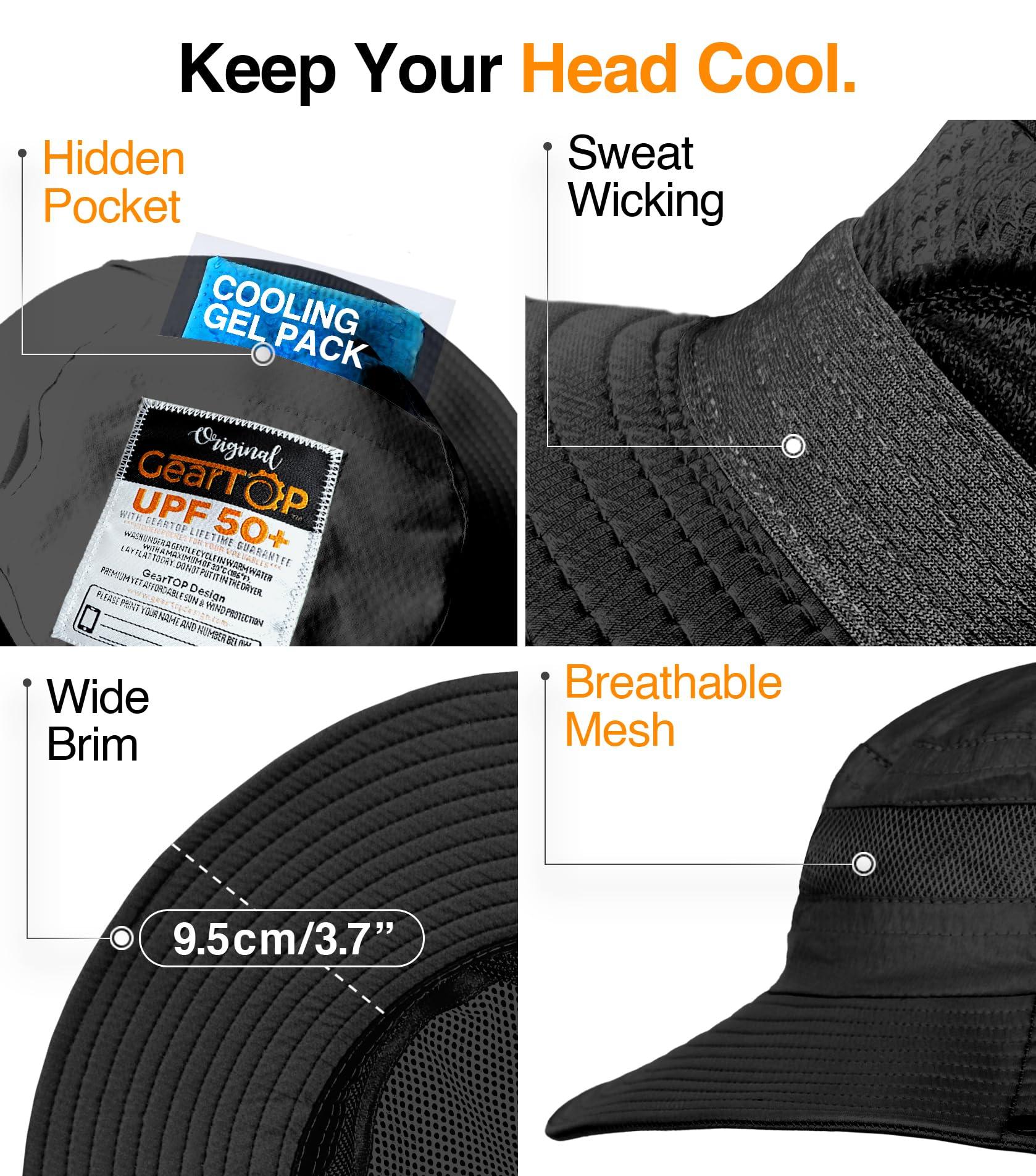 GearTOP GearTOP Wide Brim Sun Hat for Womens and Mens Sun Hats - UV Protection Fishing Hat Safari Hat for Hiking Gardening & Beach Black