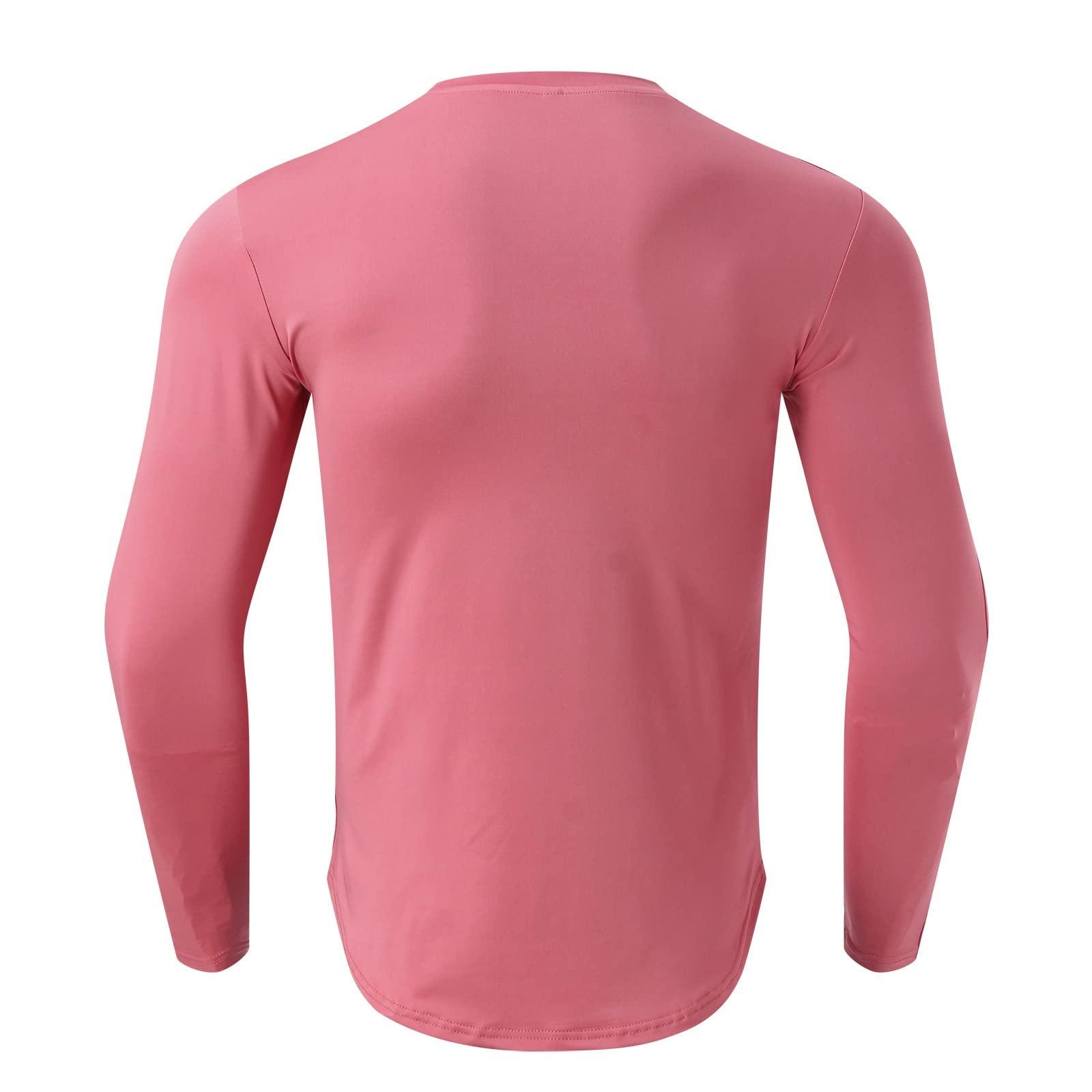 NineFit Basics Men's Athletic Long Sleeve Compression Shirts Mens Base Layer Athletic Workout Shirt Compression Shirts Sport T Shirts(Pink#02,L)