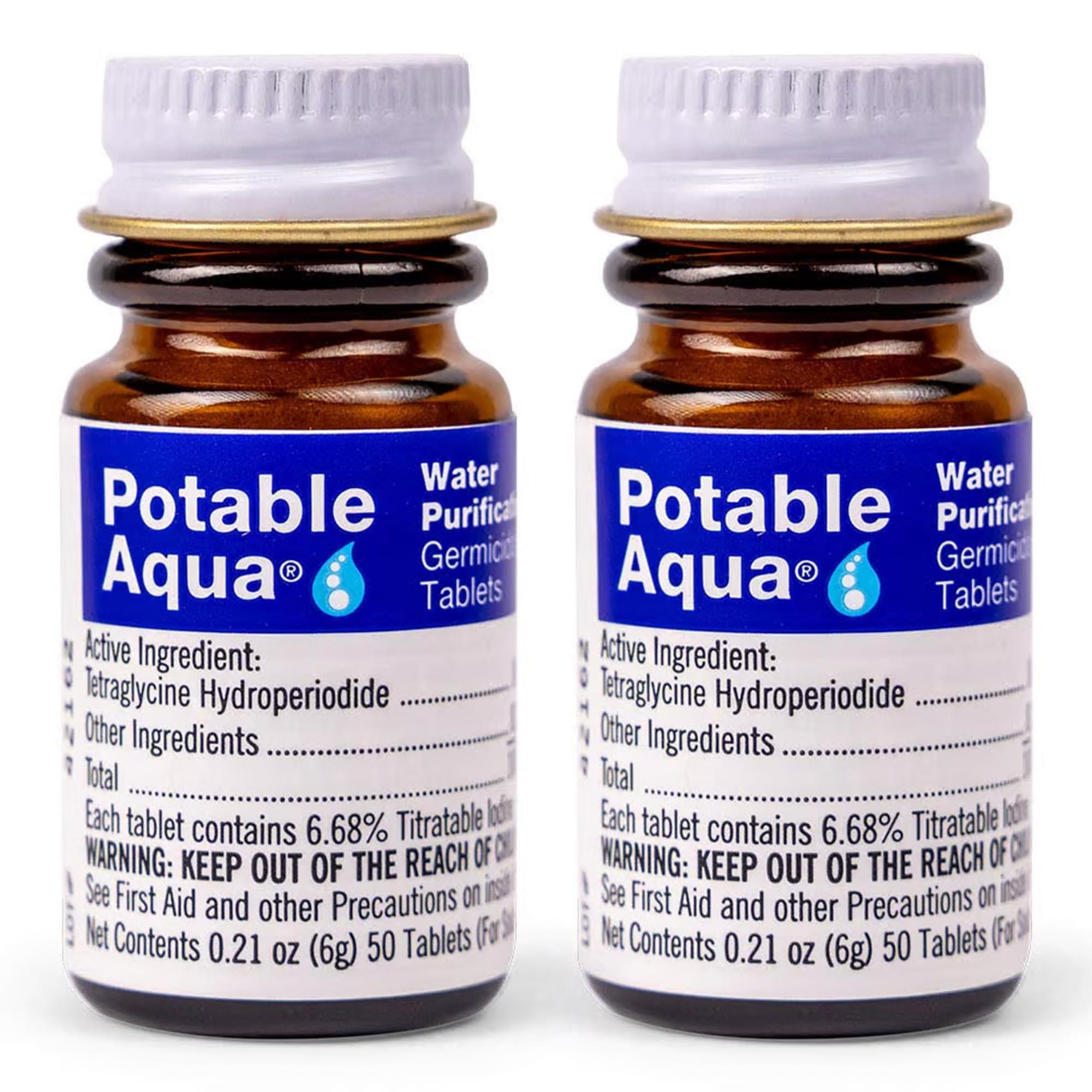 potable aqua Potable Aqua Water Purification Tablets, Portable and Effective Water Purification Solution for Camping, Hiking, Emergencies, Natural Disasters and International Travel, Two 50ct Bottles, Blue