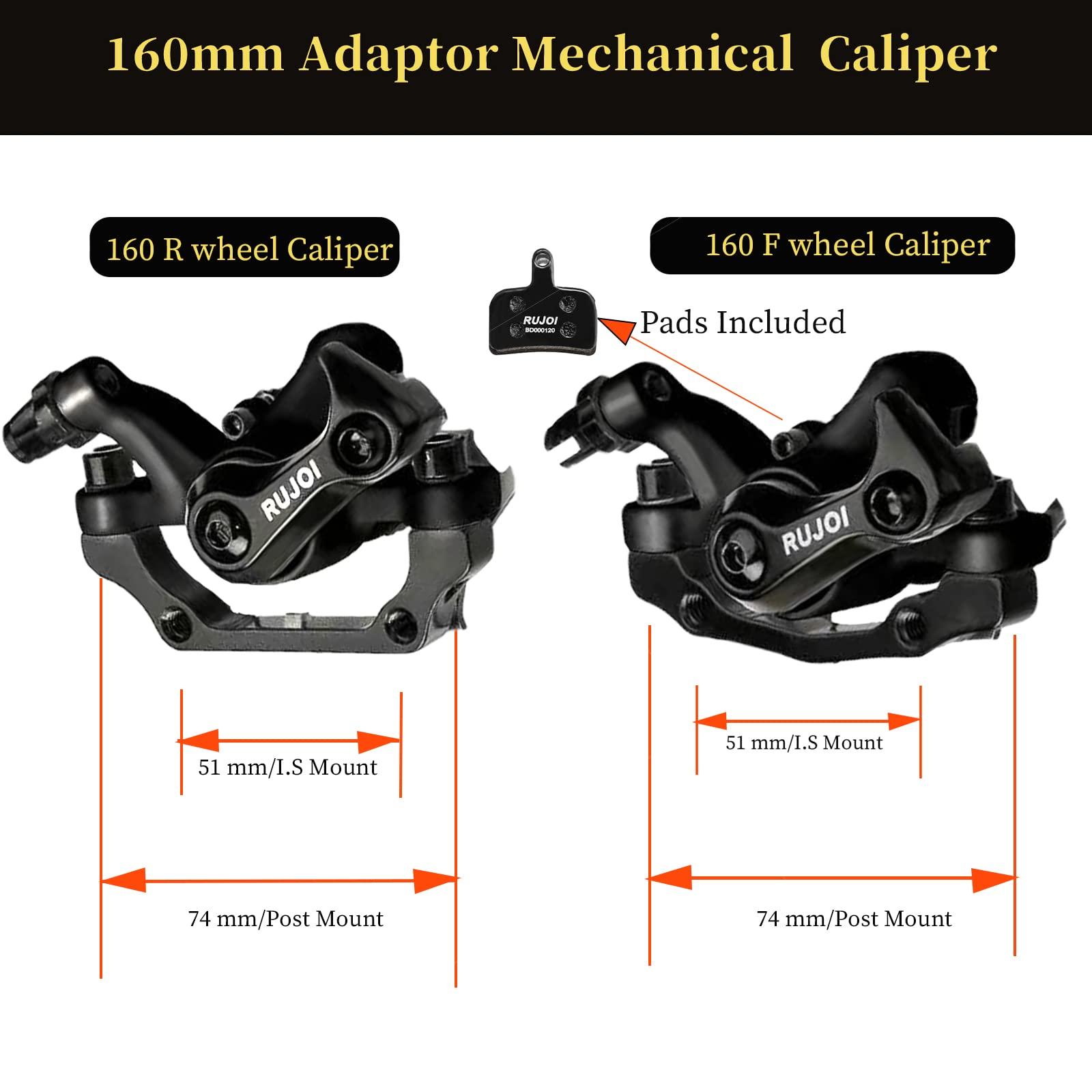 RUJOI RUJOI Bike Disc Brake Kit, Aluminum Front Caliper, Full Aluminum Alloy Bicycle Brake Lever, 160mm Rotor, Mechanic Tool-Free Pad Adjuster for Road Bike, Mountain Bike (1 Set)