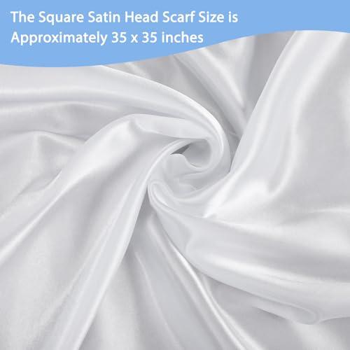 Andibro Andibro 35" Large Square Satin Head Scarf, Silk Shiny Solid Color Head Scarves Sleeping Head Wraps for Women Hair Bandana (White)