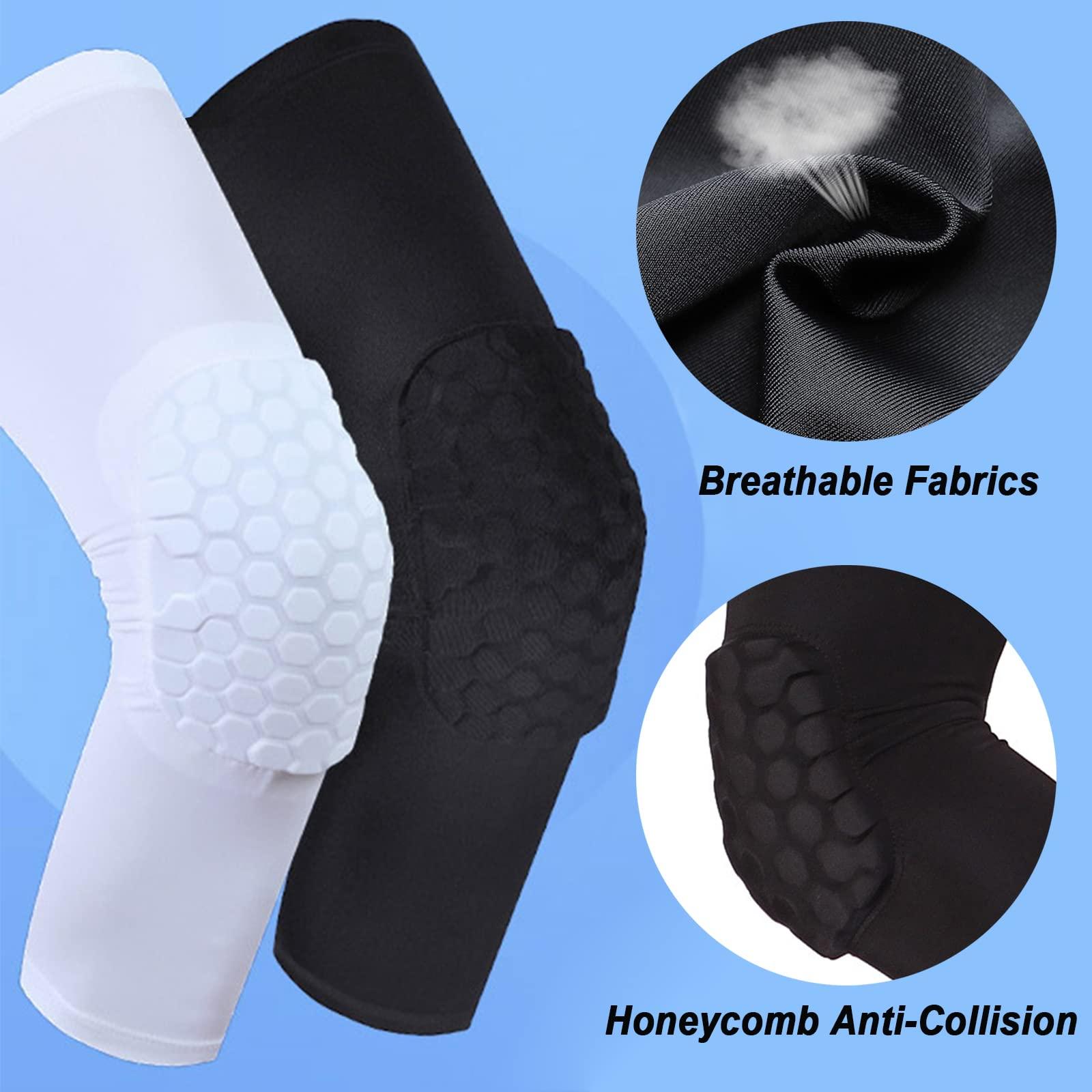 Laiiqi Laiiqi Compression Knee Pads Leg Sleeve, Hex Knee Pads for Basketball Honeycomb Anti Collision Knee Pads Long Kneepads Non-Slip Football Knee Pads for Youth Adult (A Pair White/S)