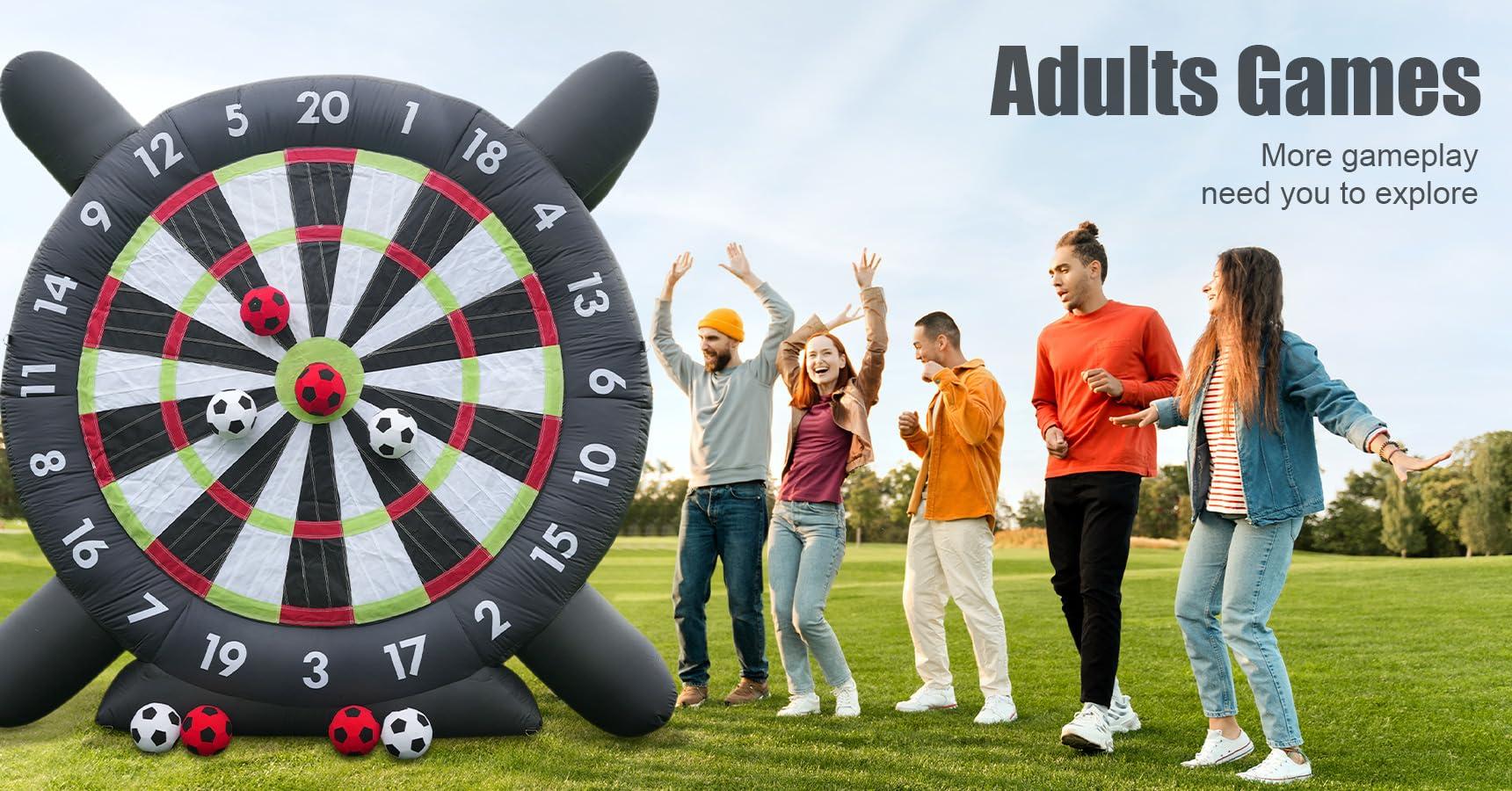 Okayego 10FT Giant Inflatable Soccer Dart Board Backyard Games - with 370w Blower, 8 Soccer Balls - Large Kick Football Target Dartboard for Outdoor Yard Lawn Family Adults (Black)