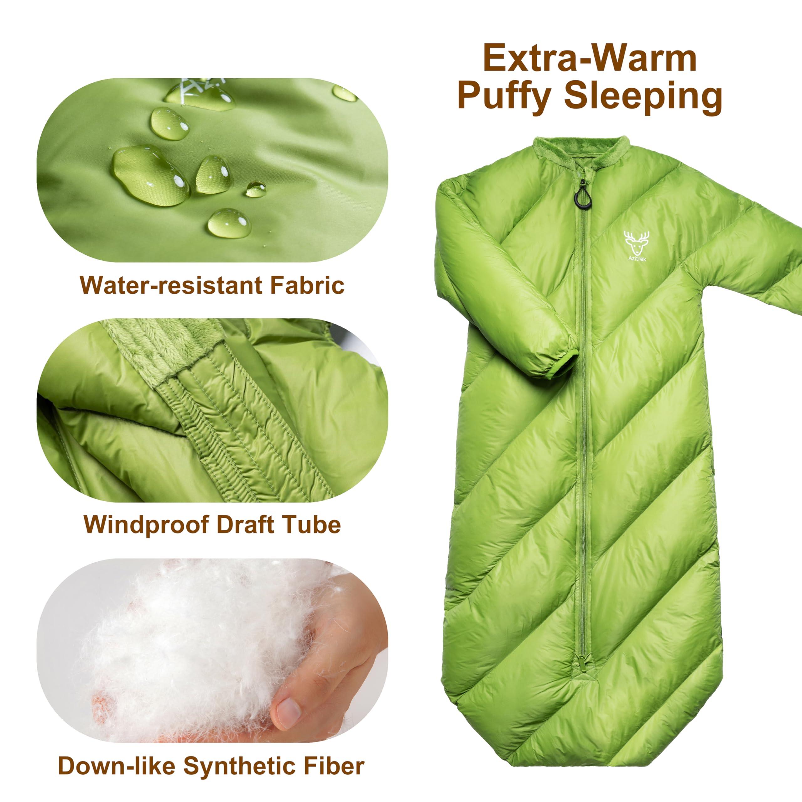 AZITREK AZITREK T40 Toddler Sleeping Bags Boys Girls | Ages 2-4 | Puffy Kids Sleeping Bag Camping Outdoor |up to 46 in| Lightweight Compact Comfort for Indoor Sleepover | Machine Washable (Garnish Green)