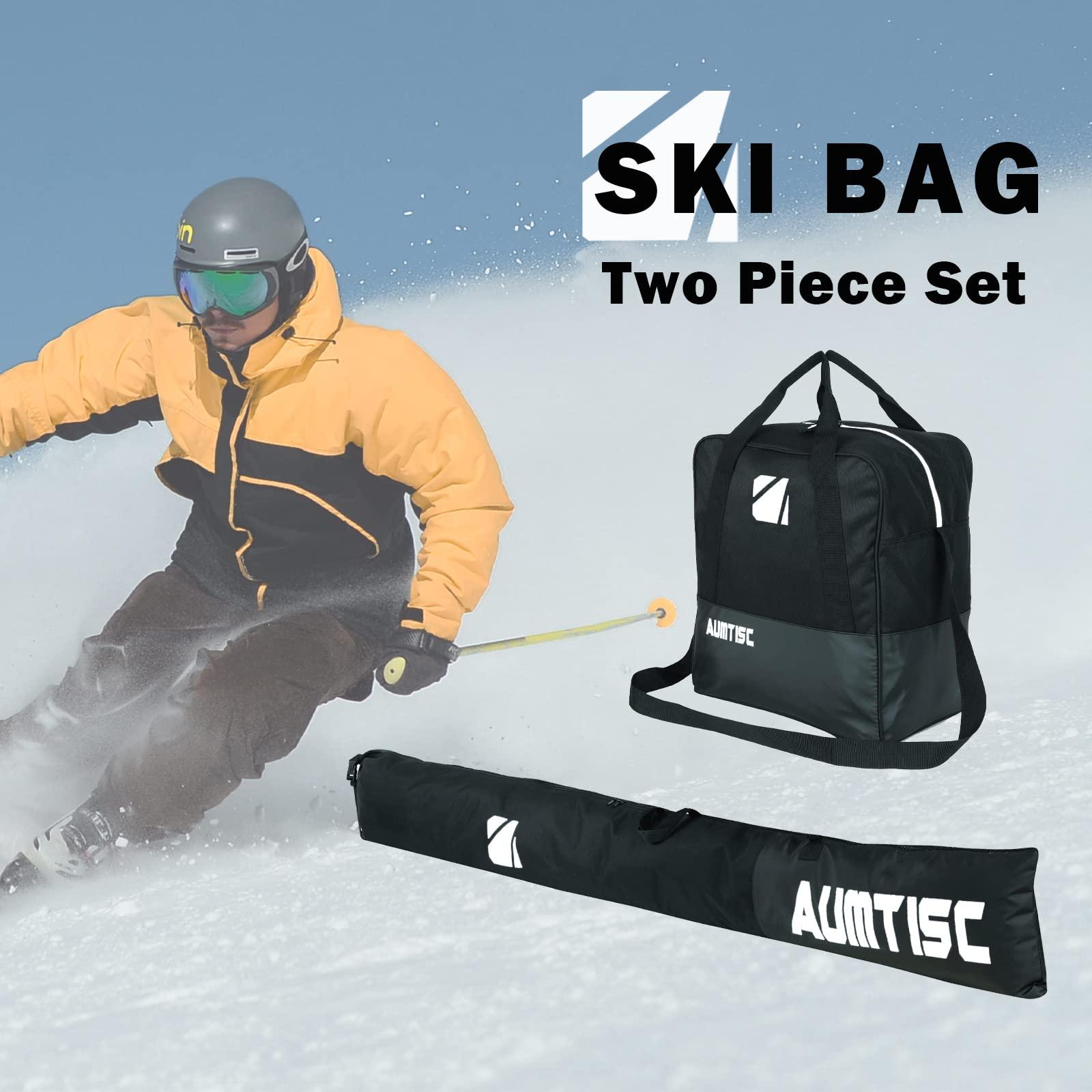 AUMTISC AUMTISC Ski Bags Padded 2 Piece Ski and Boot Bag Combo for Air Travel Flying Ski Boots Size 13 Adjustable Length Skis Bag Up to 200cm (White)