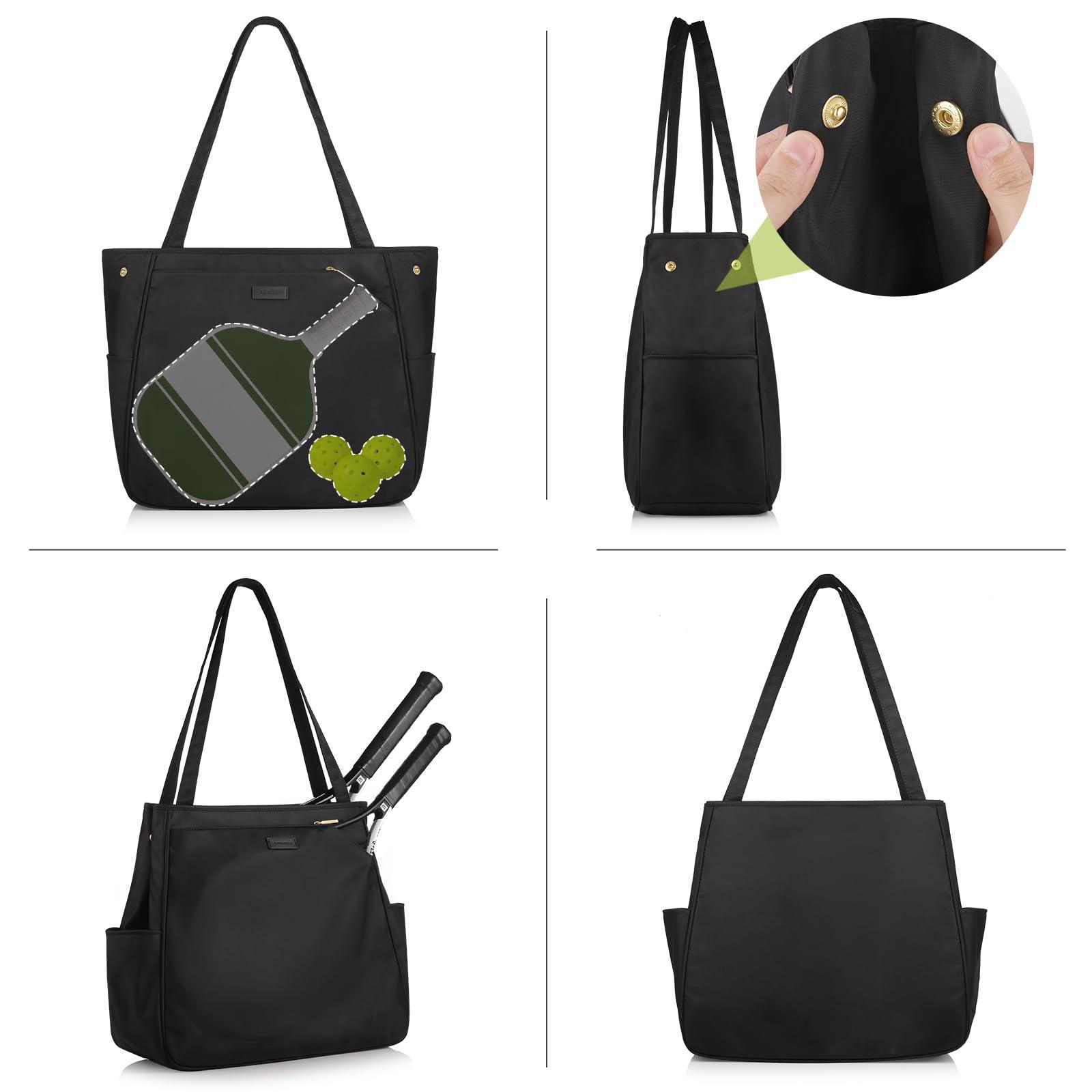 CHICECO CHICECO Tennis Tote Bag for Women, Large Tennis Racket Bag, tennis bag 2 rackets,Pickleball Bag,Padel Bag,Black (Black)