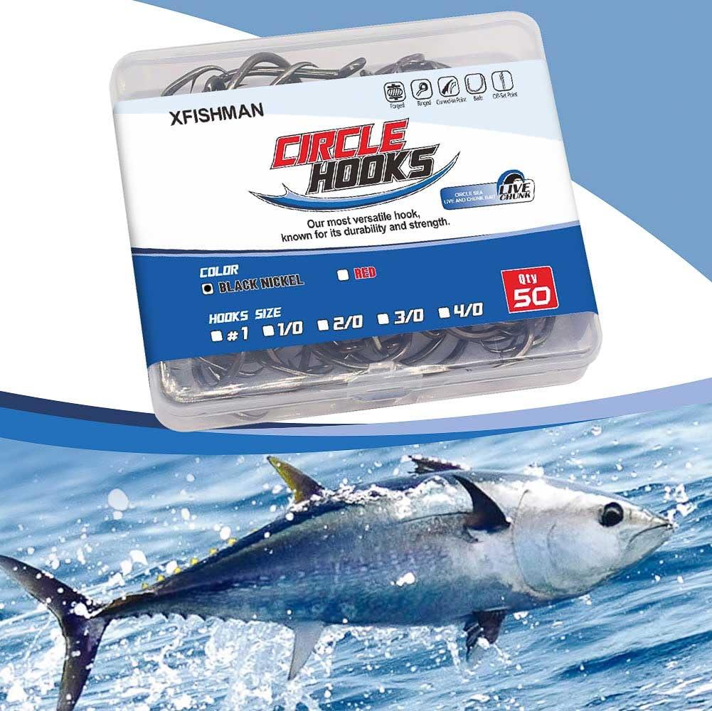 XFISHMAN Circle-Hooks-Fishing-Equipment-Octopus-Hooks-Saltwater-50 Pack #1 12/0