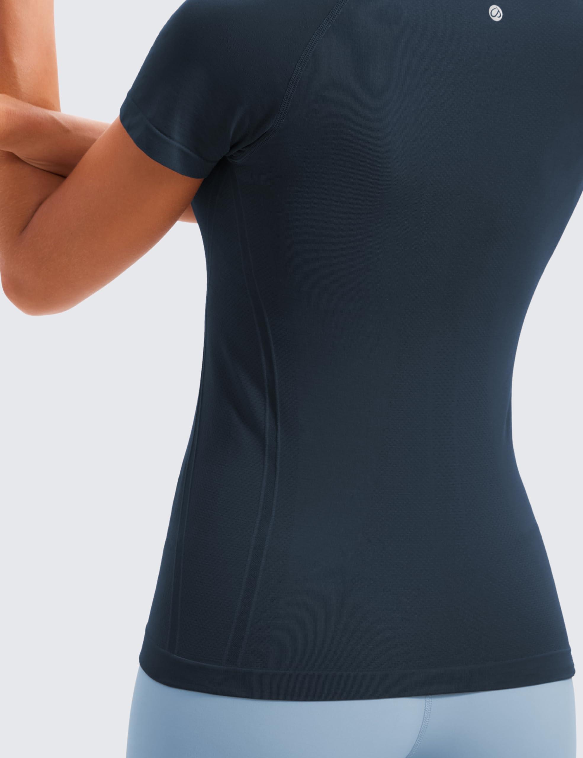 CRZ YOGA CRZ YOGA Seamless Workout Tops for Women Short Sleeve Athletic Tees Breathable Gym Running Yoga Shirts Twilight Blue Small