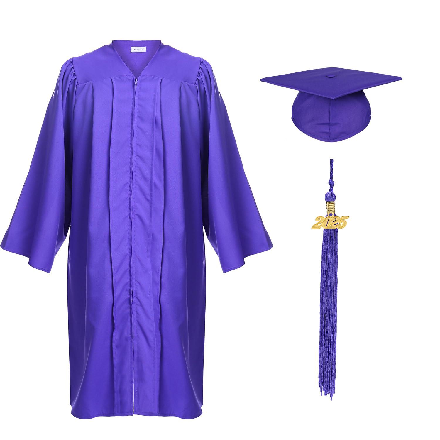 FtyFty FtyFty Unisex Adult Matte Graduation Cap and Gown Tassel Set (Purple, 54''(5'9''-5'11''))