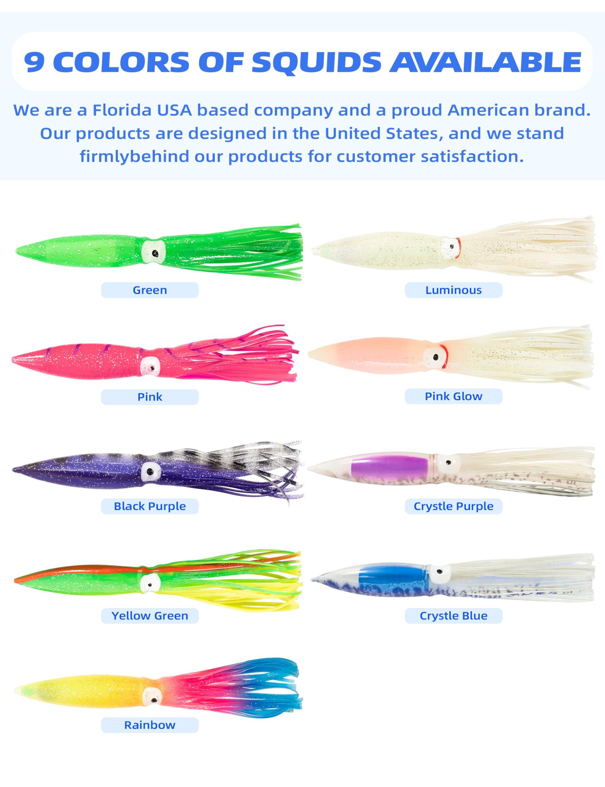 BLUEWING BLUEWING 18\" Upgraded Fishing Spreader Bar Port Walker Offshore Trolling Spreader Bar with 6\" Bulb Squids and 316 Stainless Steel Rod for Wahoo Tuna Marlin Mahi Mahi, Rainbow