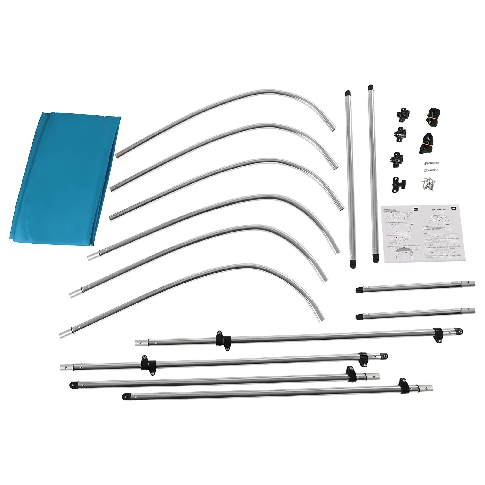 EEYBLAEEY Bimini Tops for Boats,Support Poles Fade Proof Marine 600D Oxford Cloth Storage Boot for Pontoon, V-Hull, Fishing, Sun Shade Boat Canopy 72inch Top Cover Blue