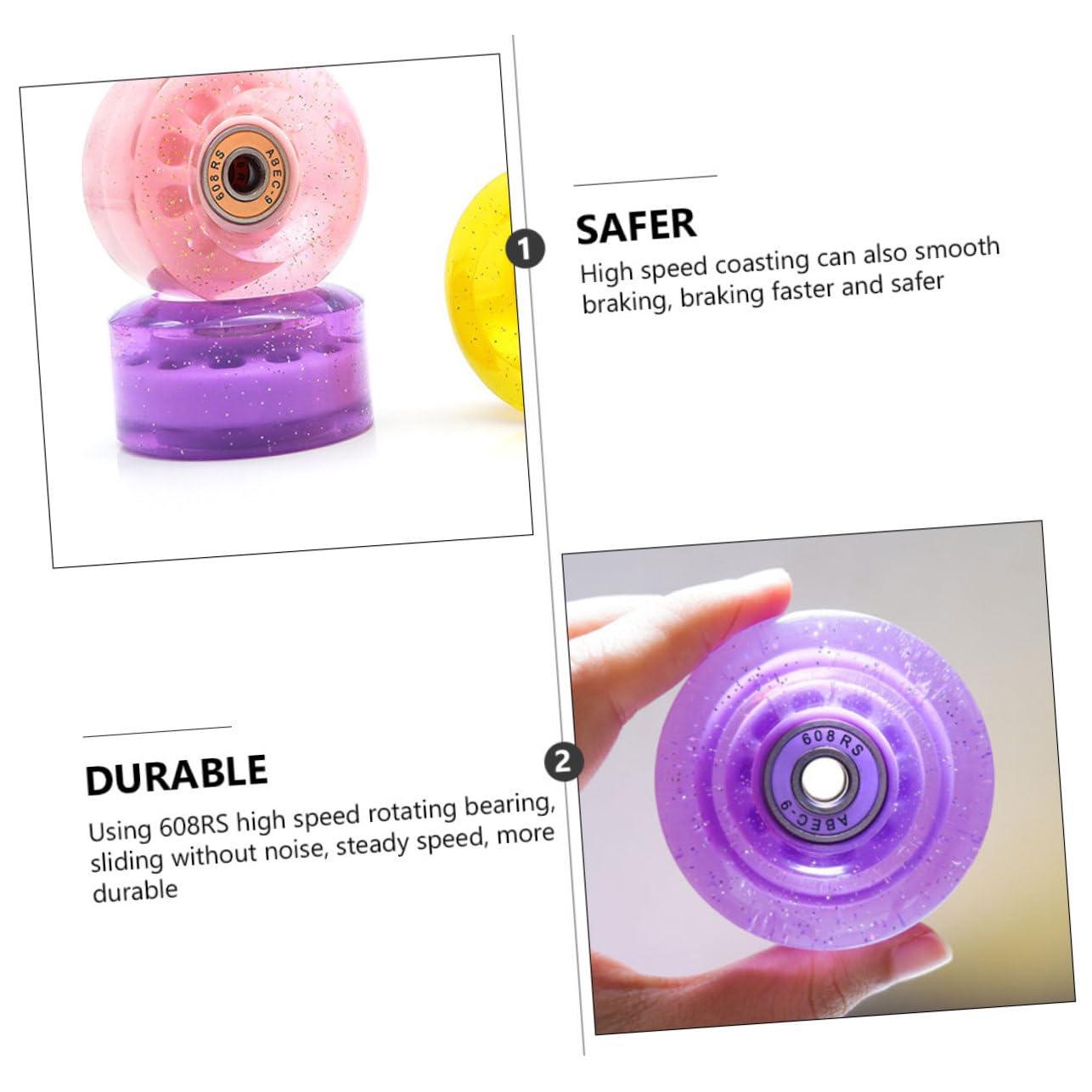 BESPORTBLE BESPORTBLE 4pcs Pulley Skate Quad Roller Shoes Caster Wheels Rollers Tires Roller-skating Wheel Creative Skating Wheel Double Row Wheel Outdoor Skating Accessory Decorative Wheel Pp Purple
