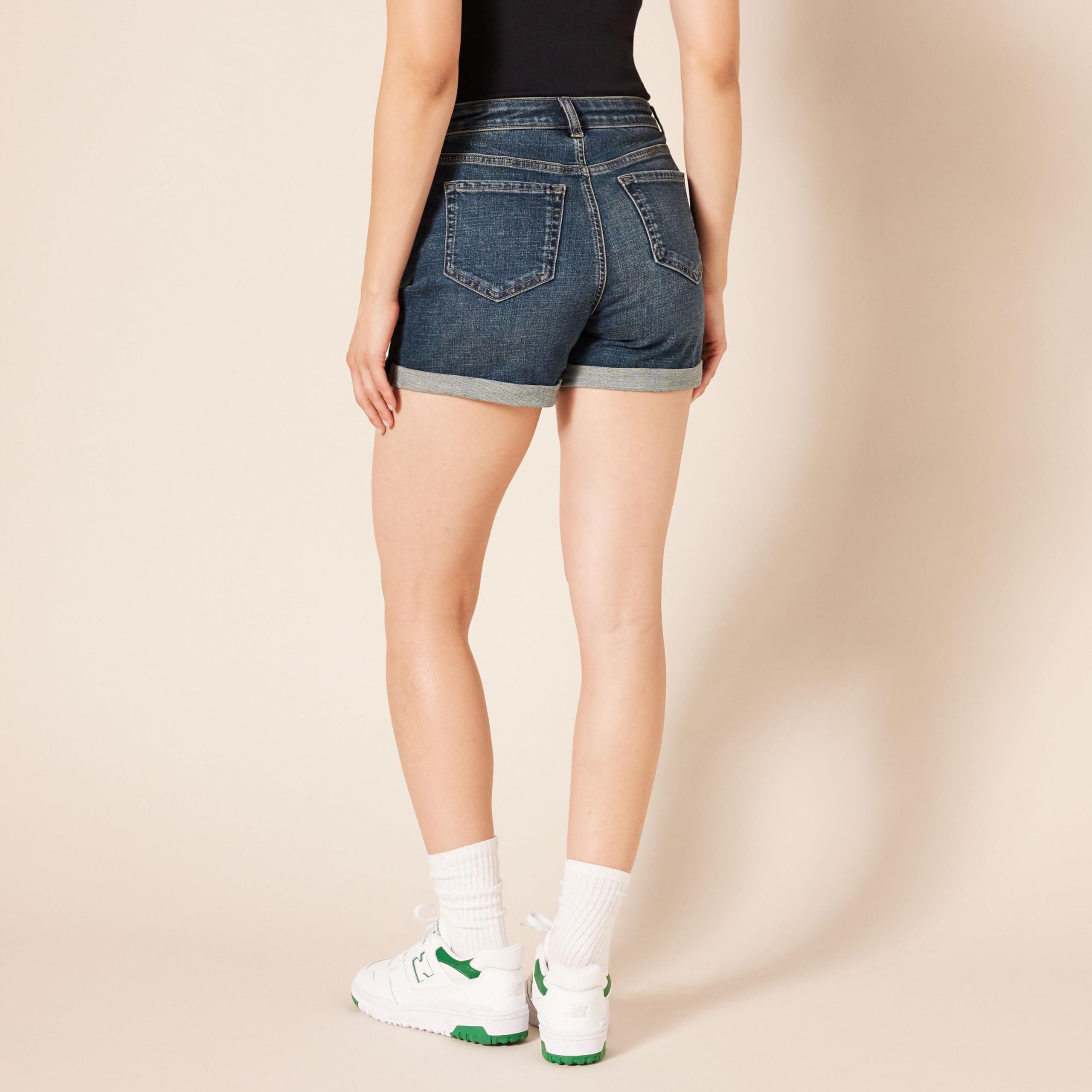 Amazon Essentials Amazon Essentials Women's Mid-Rise Slim Fit 4" Denim Shorts, Dark Denim, 6