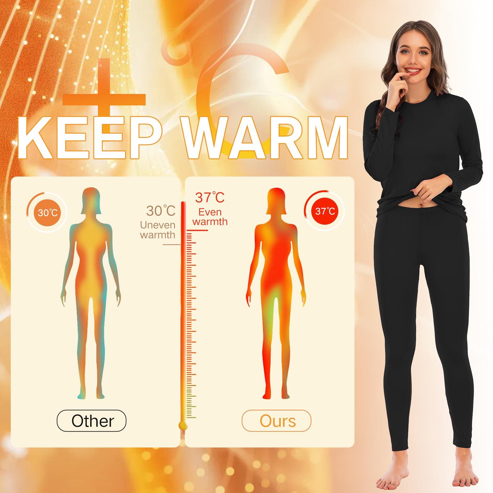 American Trends Thermal Underwear for Women Long Johns Fleece Lined Base Layer Top and Bottom Thermals Sets Long Underwear Women Winter Clothes Red Lattice Large