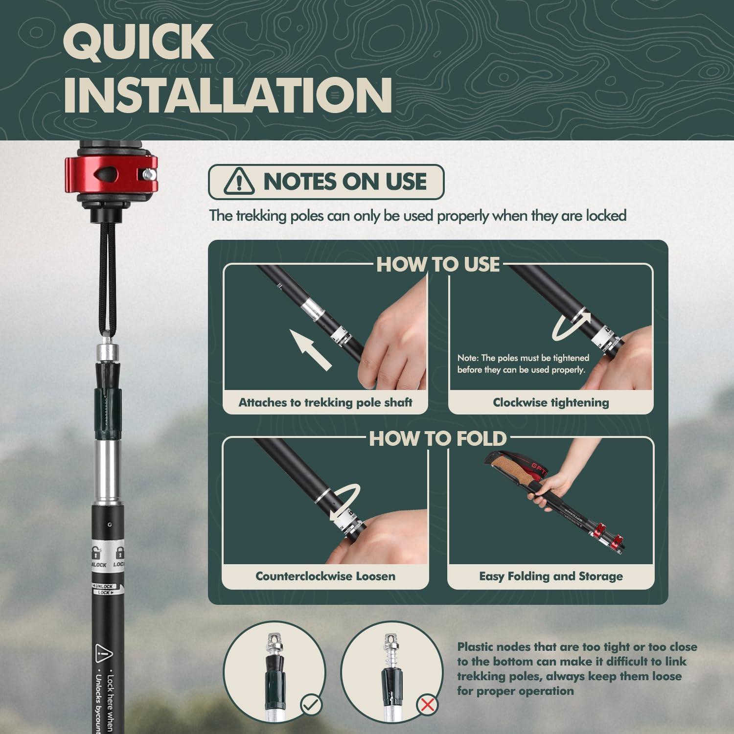GPTCAMP GPTCAMP Walking Sticks,Trekking Poles Collapsible Hiking Poles,Lightweight Folding Travel Walking Pole for Men Women,2pc Adjustable Hiking Stick with EVA Foam Grips for Backpacking,Red