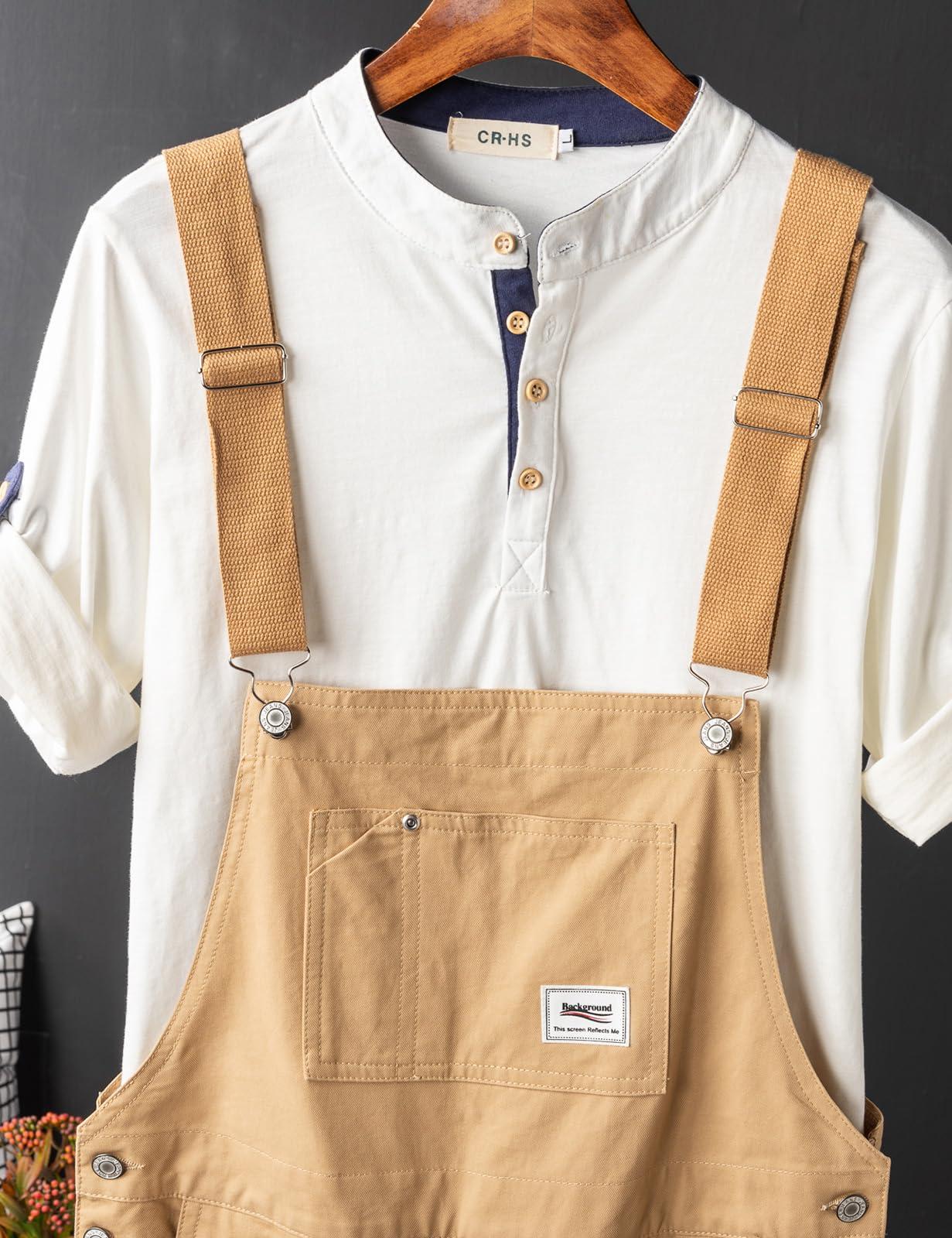 GINZOUS GINZOUS Men's Y2K Fancy Color Bib Overalls Shorts Size 32 Khaki