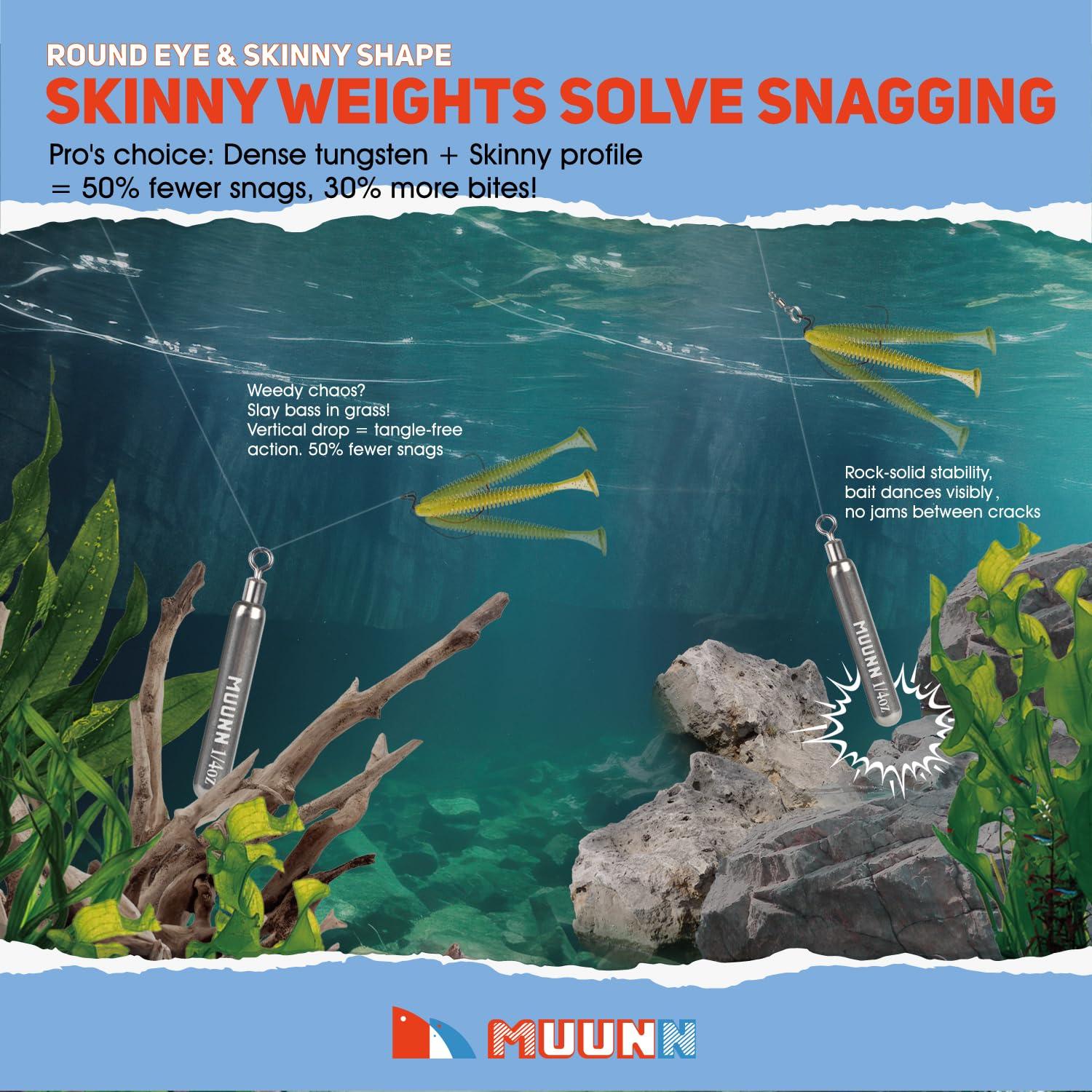 MUUNN MUUNN 10 Pack Tungsten Free Rig Skinny Drop Shot Weights,Raindrop Free Rig Fishing Sinkers kit for Drop Shot Rig(Plain,3/32oz)