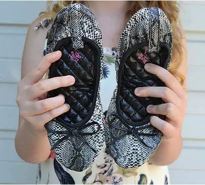 Fit in Clouds Womens Patent Style Foldable Portable Ballet Flats Shoes That fit in a Carry Pouch (11, Black Diamond, Numeric_11)