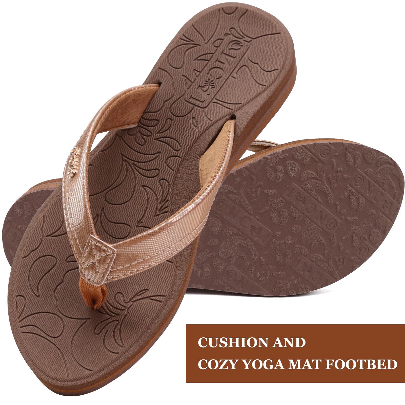 ONCAI ONCAI Women's Flip Flops Comfortable Summer Beach Thong Sandals for Women 2025 with Cushion Walking Arch Support Yoga Mat Indoor Outdoor Soles Brown Size 8