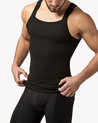 papi Papi Men\'s 3-Pack Cotton Square Neck Tank Top, Black, X-Large