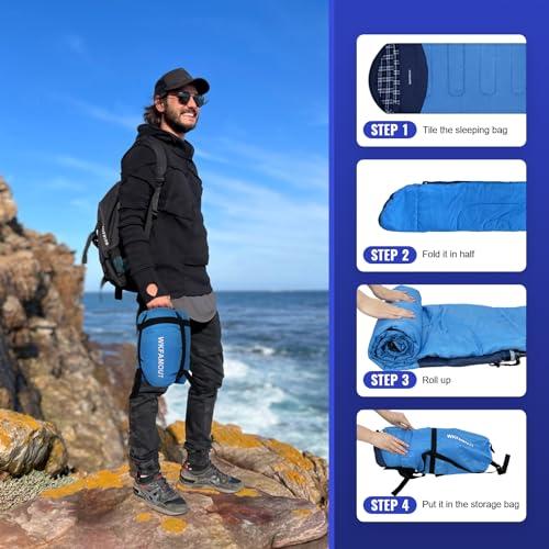 WKFAMOUT WKFAMOUT Backpacking Flannel Sleeping Bag Lightweight for Adults Hiking Ultralight Compact Sleeping Bag Portable Warm Weather Summer with Compression Sack