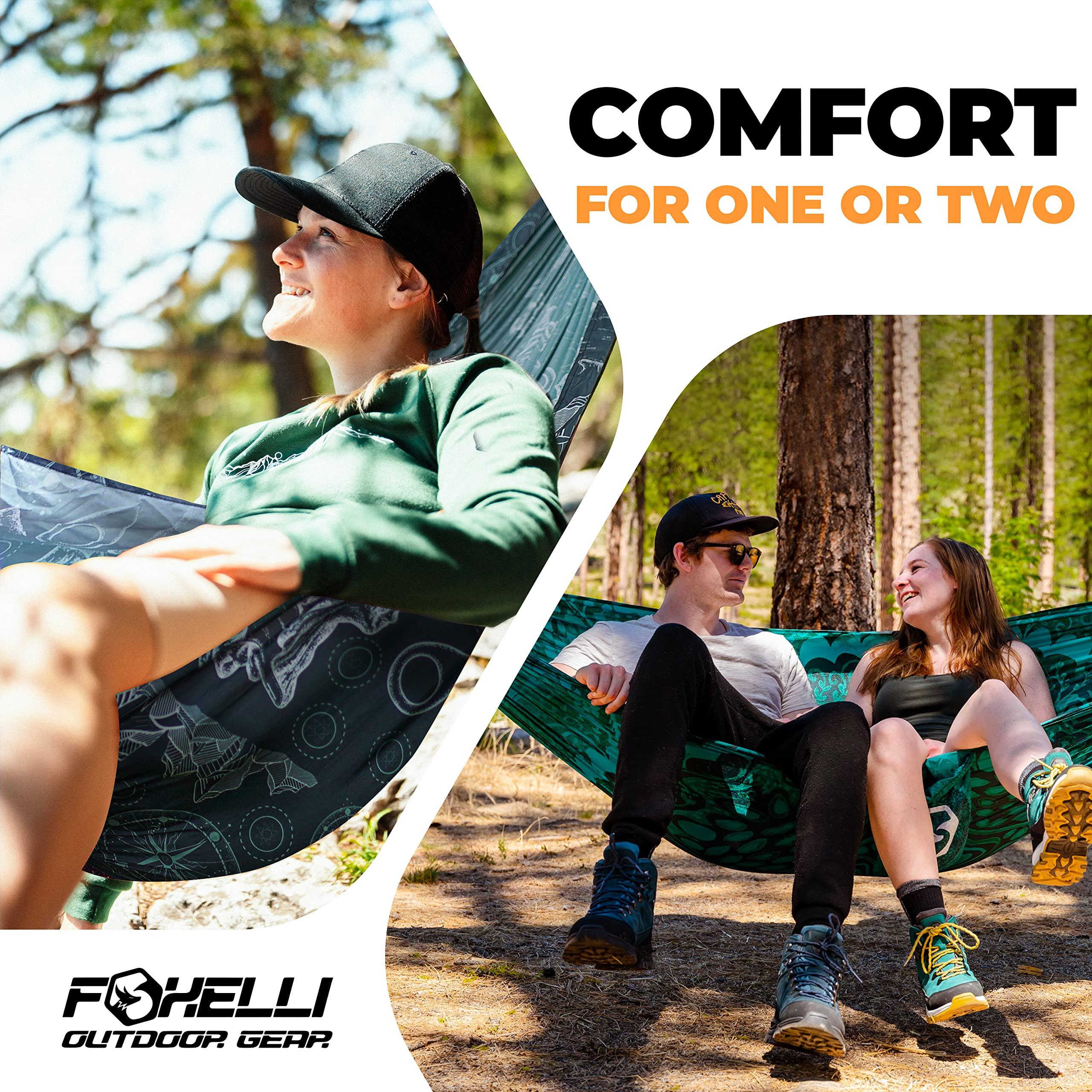 Foxelli Foxelli Camping Hammock Bundle of 2 Lightweight Parachute Nylon Portable Hammocks with Tree Ropes and Carabiners