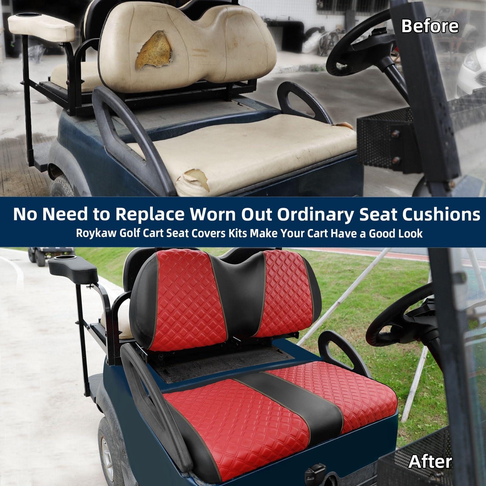 Roykaw Roykaw Golf Cart Seat Covers Kit Fit for Club Car Precedent OEM Ordinary Seat Cushion, Marine Grade Vinyl Material/More Soft and Comfortable, Breathable & Easy to Clean