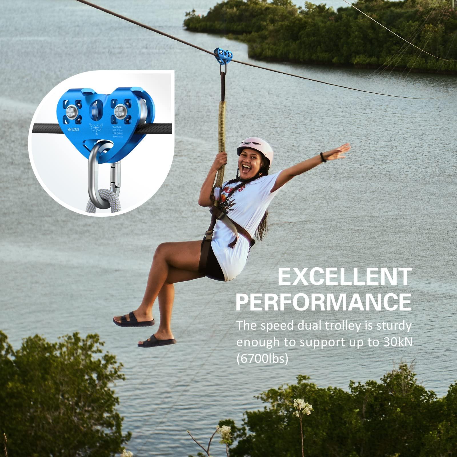 Lixada Lixada Zipline Pulley 30KN Trolley Rescue for 1/4 5/16 3/8 1/2 Cable Backyard Zipline, Hauling, Rigging and Commercial Purposes,Holds Upto 6700lbs