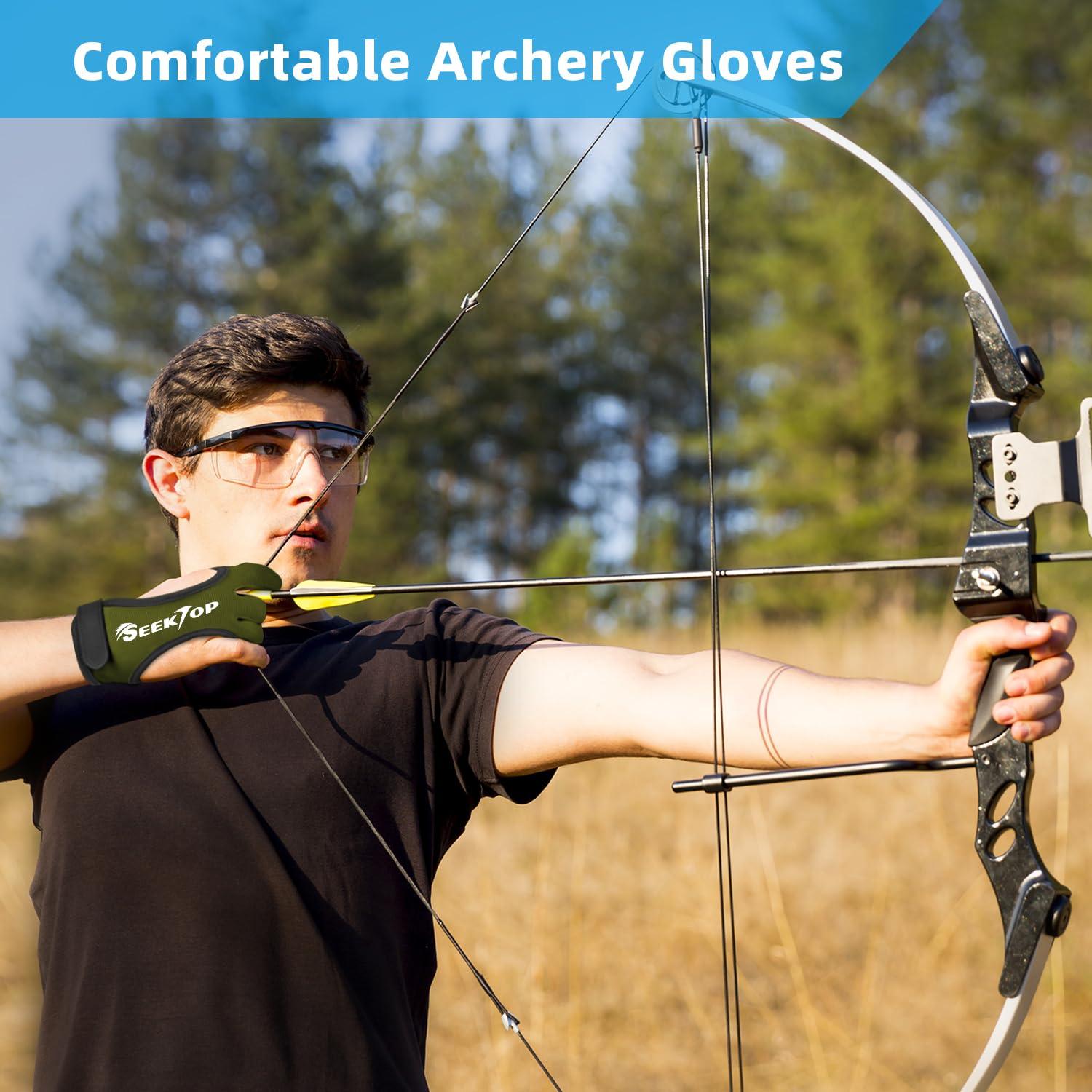 Seektop Seektop Archery Gloves Shooting Hunting Leather Three Finger Protector for Youth Adult Beginner (Green, M)