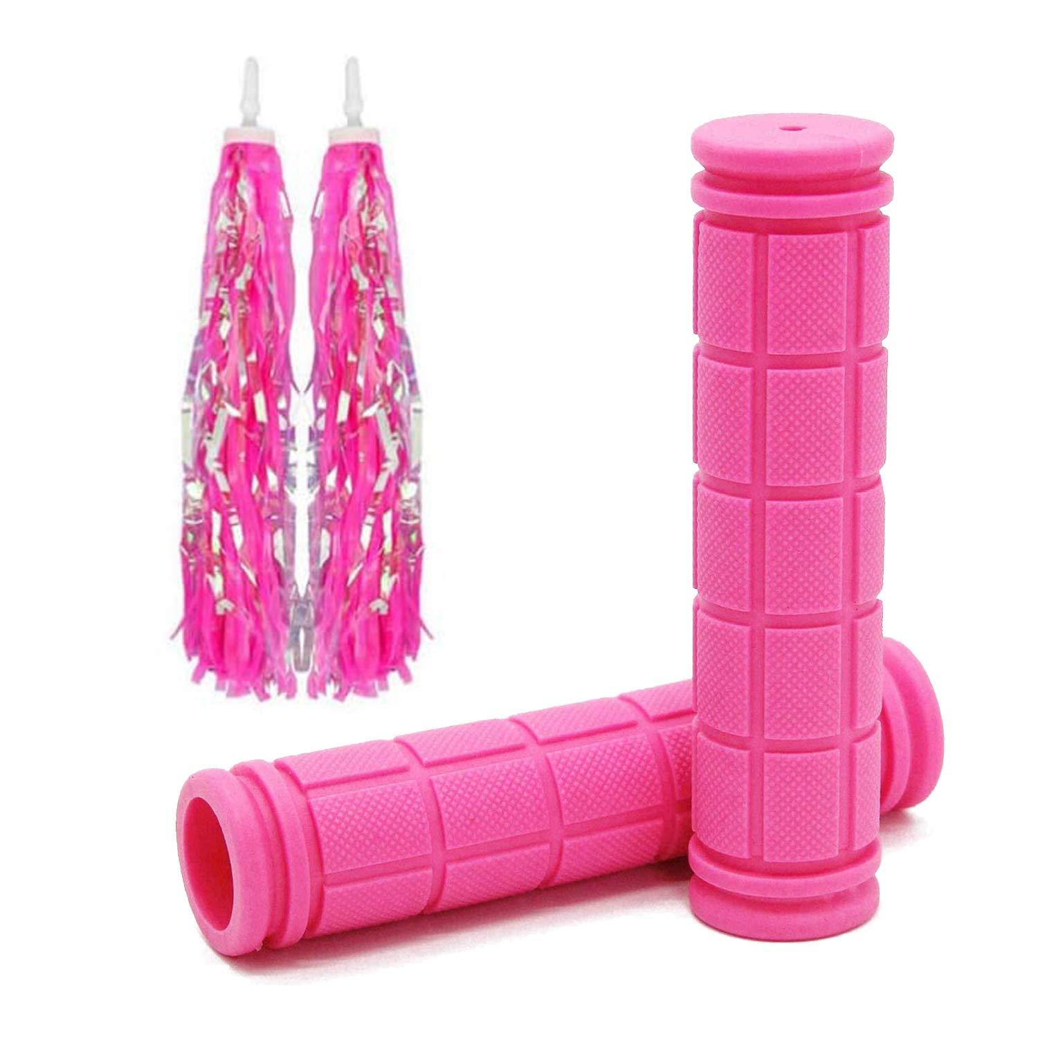 YOROZUCERY Bike Handlebar Grips with Tassel Streamers, Non-Slip Soft Rubber Bike Handle Grips for Kids and Girls Boys, Mountain Bike MTB BMX Scooter Cruiser Bicycle Repair Replacement Parts