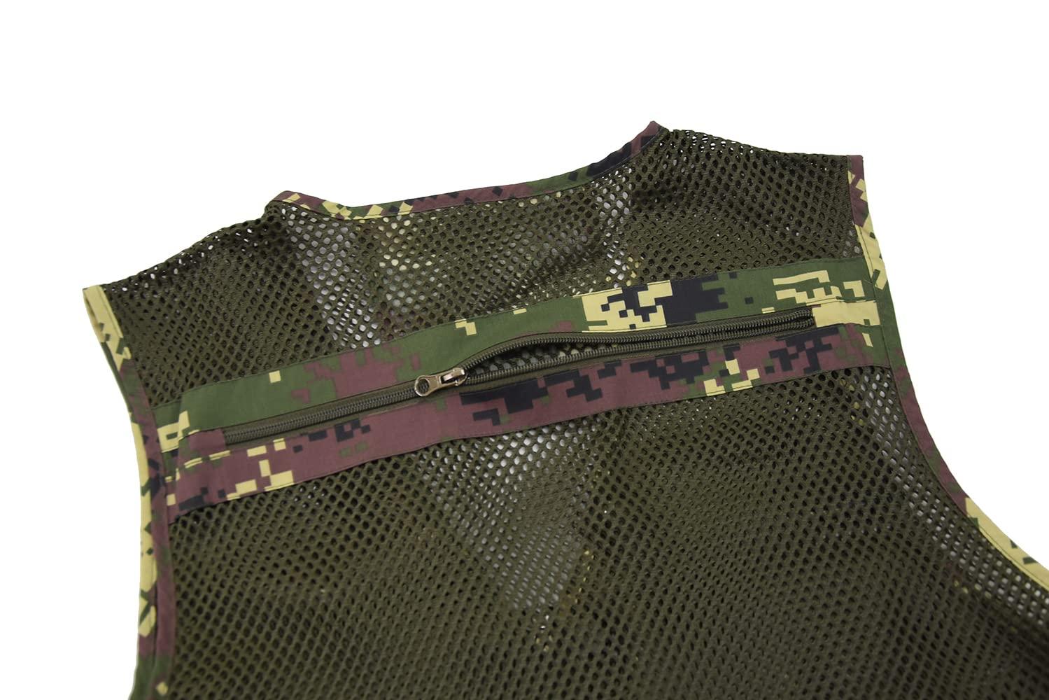 Ziker Ziker Men's Mesh Breathable Openwork Camouflage Journalist Photographer Fishing Vest Waistcoat Jacket Coat (US, Alpha, Large, Regular, Regular, Green-Camouflage)