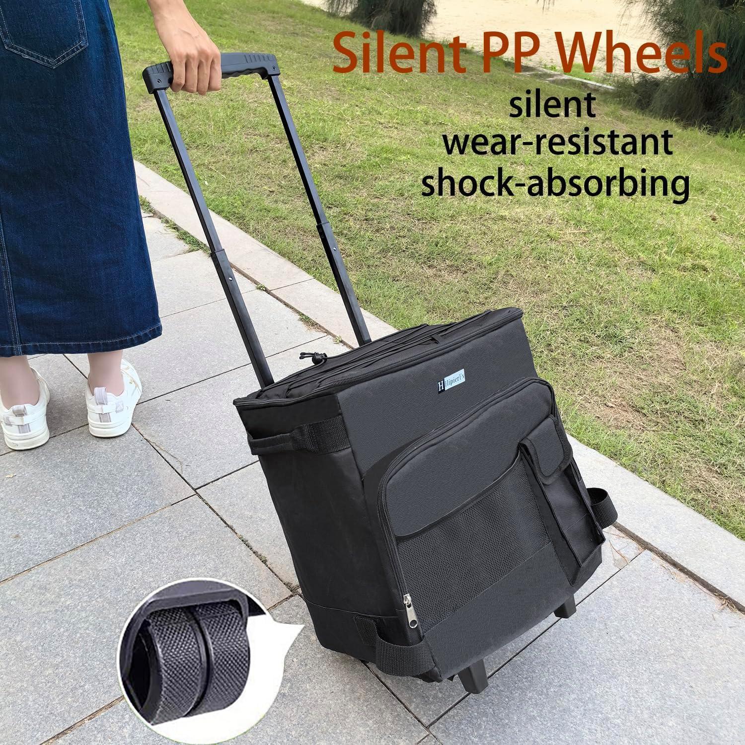 HipierFx Portable Cooler with Wheels and Handle Collapsible Rolling Cooler Leakproof Insulated Soft Kayak Cooler Bag for Camping Patio Travel Outdoor Ball Fields
