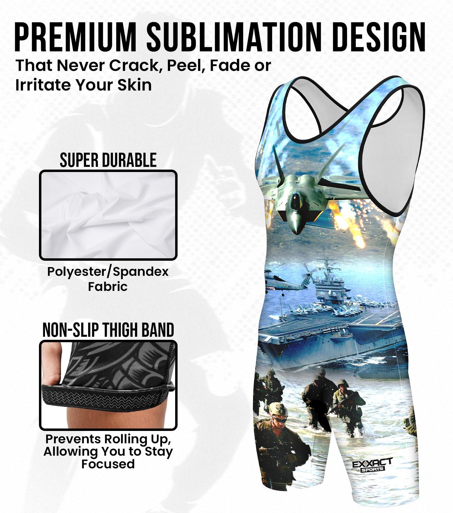 Exxact Sports Exxact Sports Sublimated Men's Wrestling Singlet, High-Performance Powerlifting Singlet, Wrestling Singlets for Men (AXL, US Army)