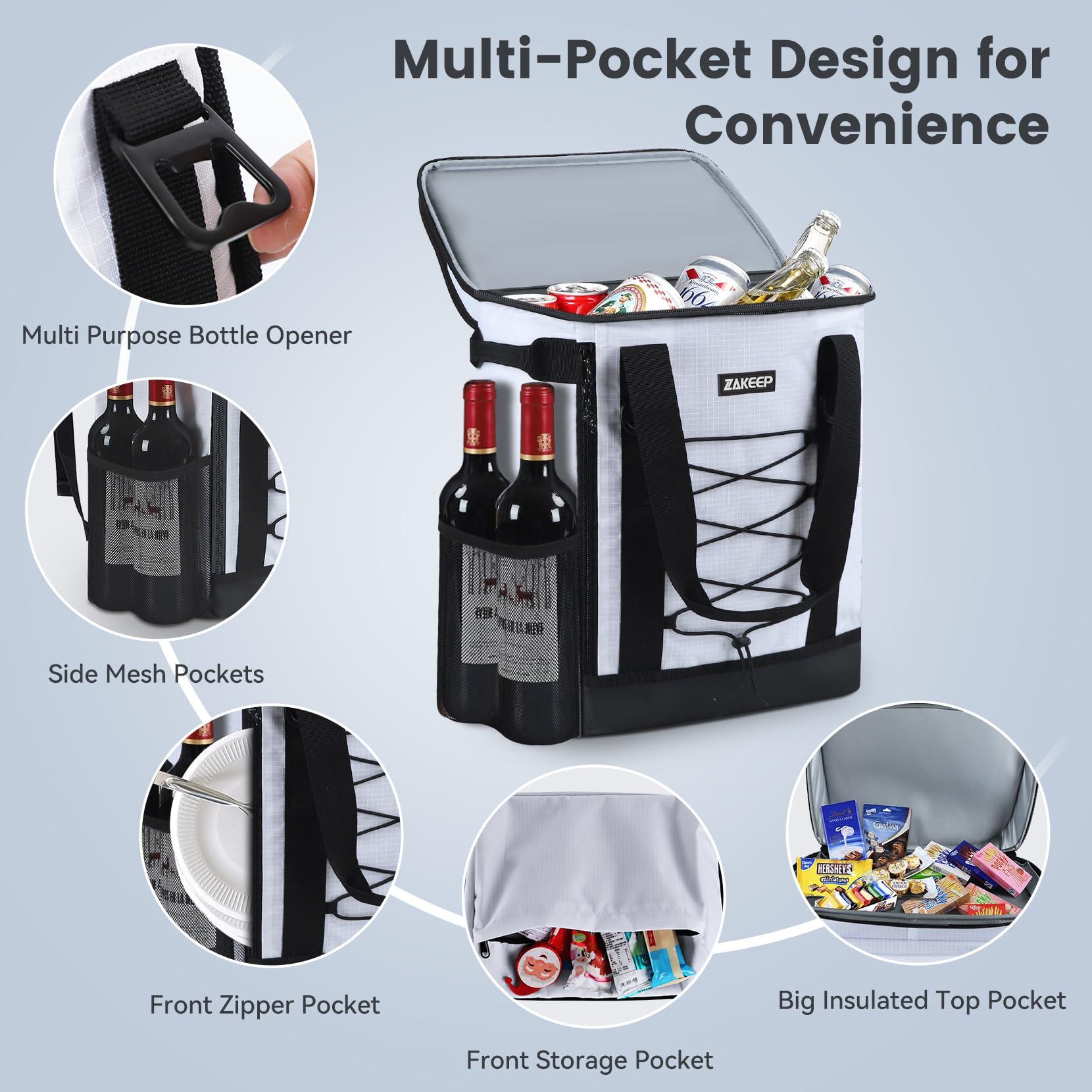 ZAKEEP ZAKEEP Cooler Backpack, 36 Cans Multifunctional Leakproof Cooler Backpack with Padded Top Handle, Mesh Pocket for Camping BBQ (White)